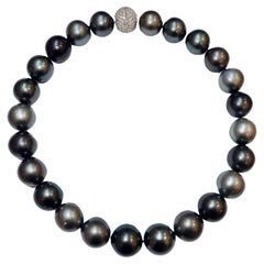 Tahitian Pearl Necklace  20-18mm Multicolor with Diamond Clasp 3.85 Carat 