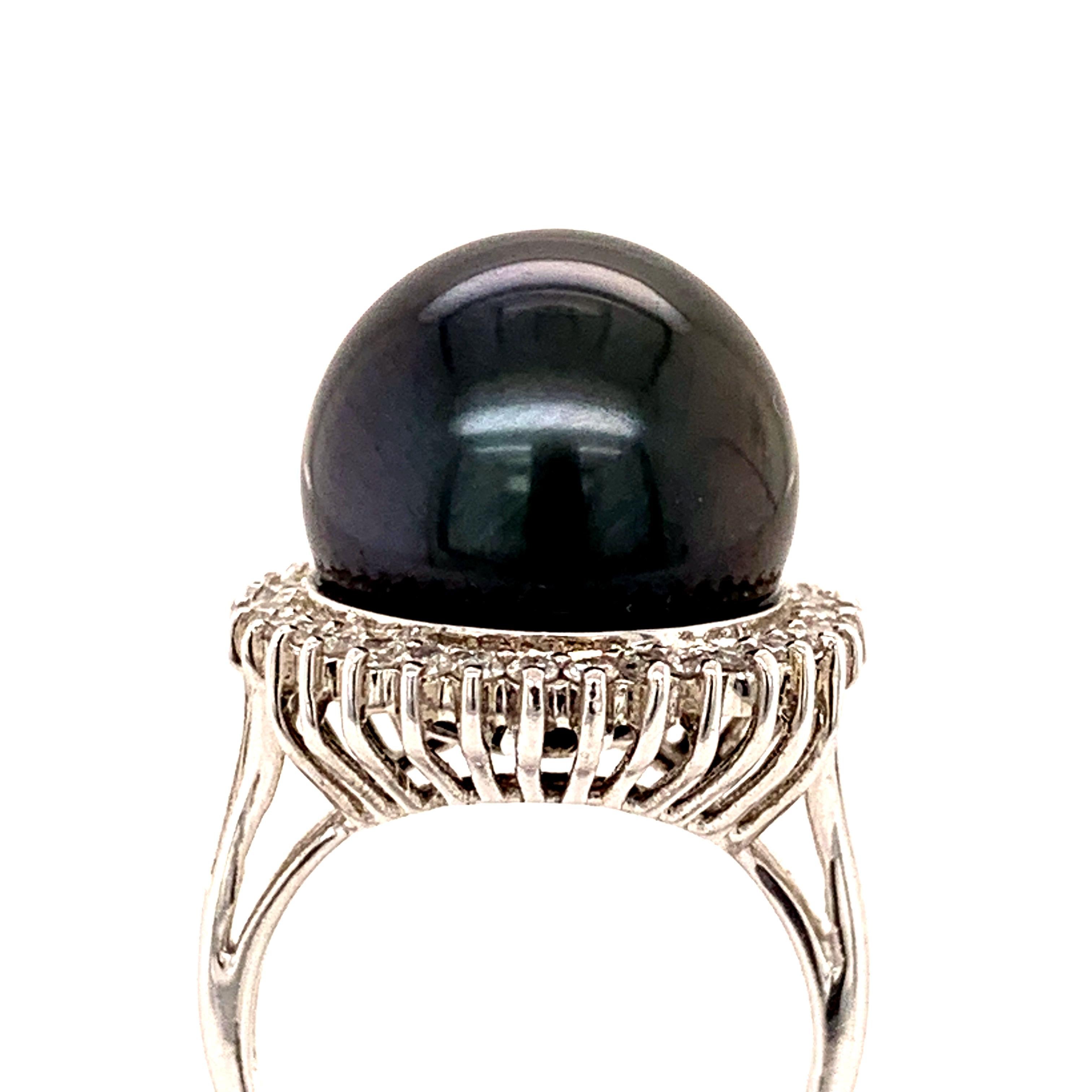 Contemporary 14.5MM Black Tahitian Pearl Cocktail Ring