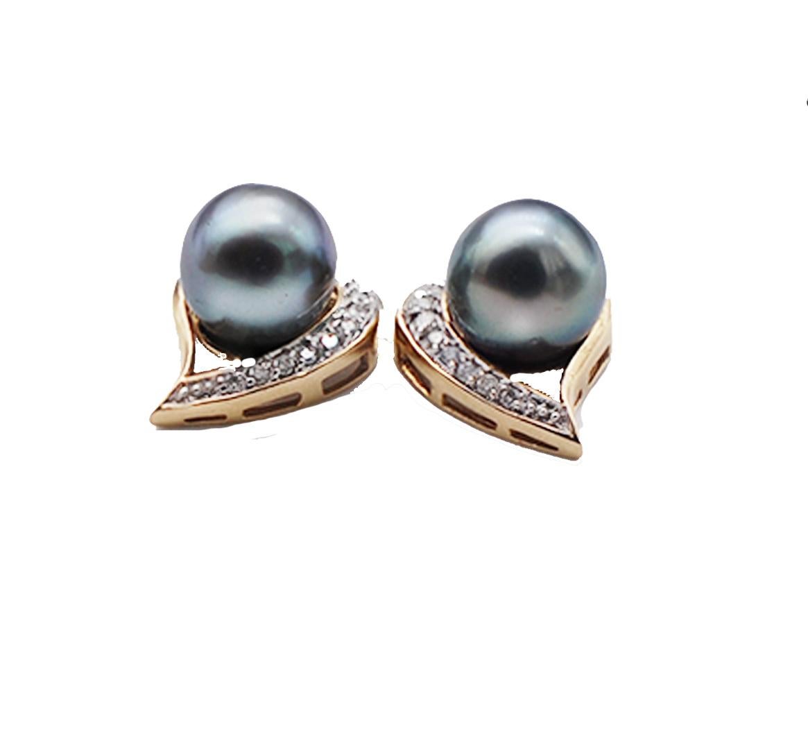 Contemporary Tahitian AAA Pearls Diamond Heart Shaped Earrings For Sale