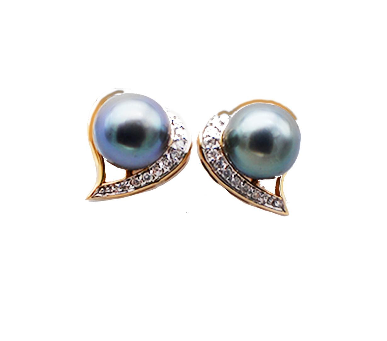 Bead Tahitian AAA Pearls Diamond Heart Shaped Earrings For Sale