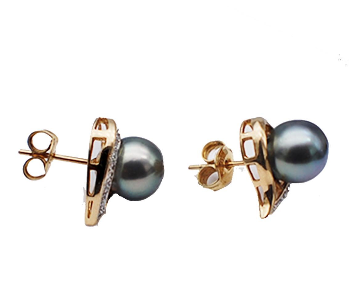 Tahitian AAA Pearls Diamond Heart Shaped Earrings In Excellent Condition For Sale In Laguna Hills, CA