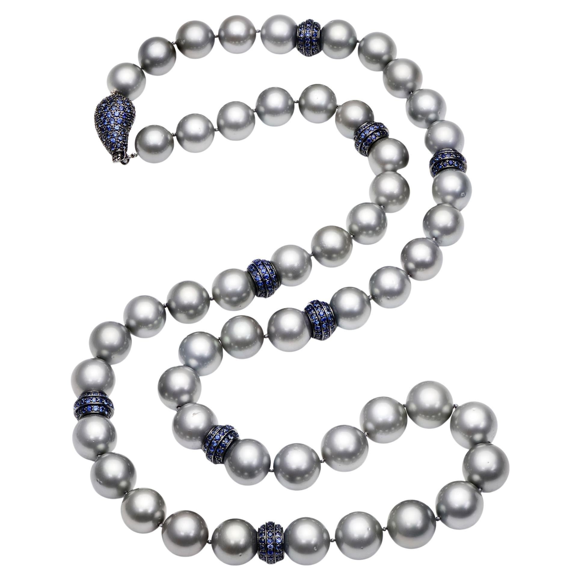 Tahitian and Blue Sapphire Necklace For Sale at 1stDibs | tahitian blue ...