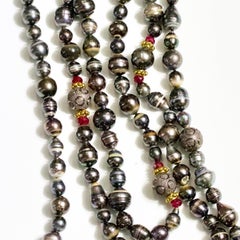 Tahitian and Fresh Water Pearl Necklace with Rubies and Gold-Tone Accents