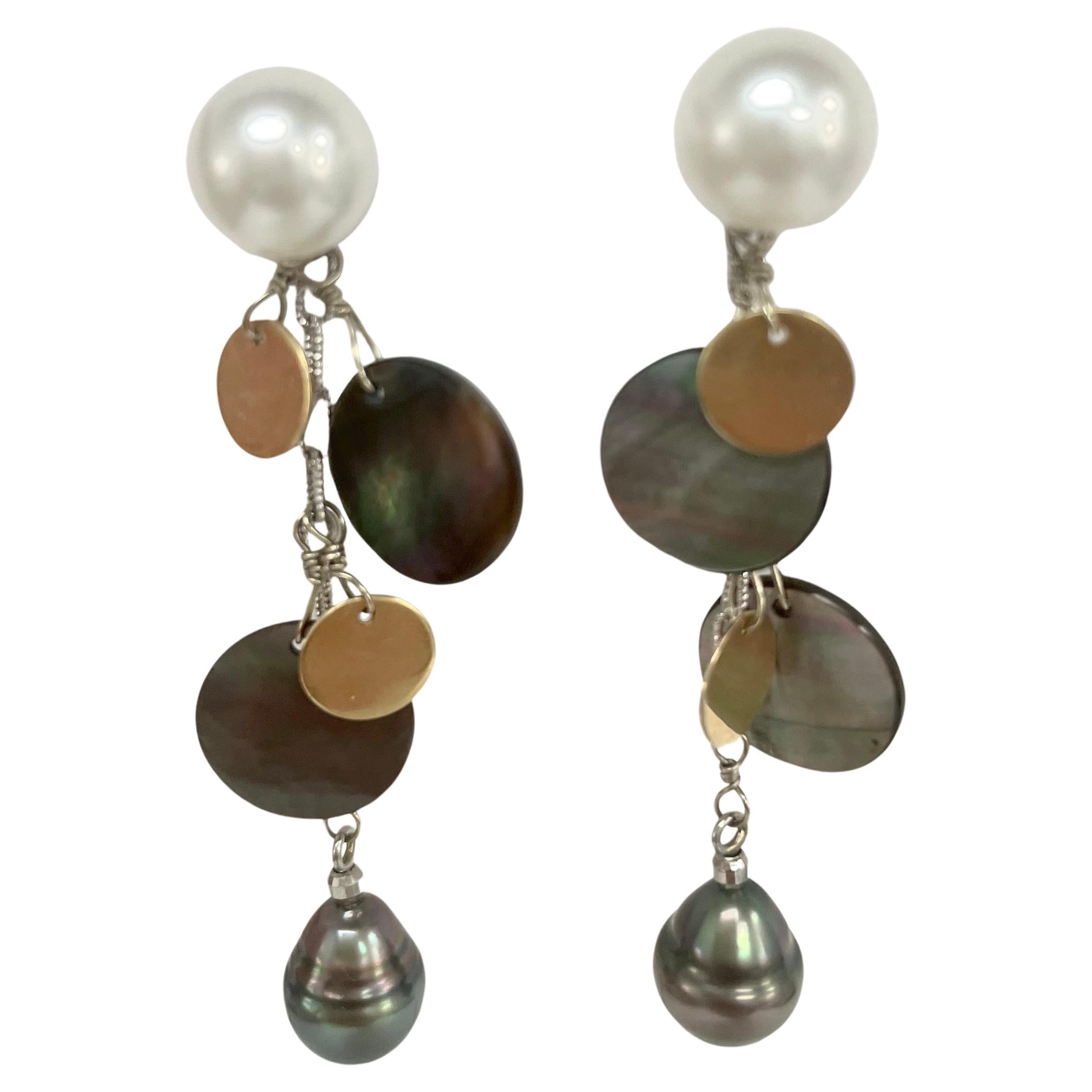 Tahitian and Freshwater Pearl with Mother of Pearl Earrings For Sale