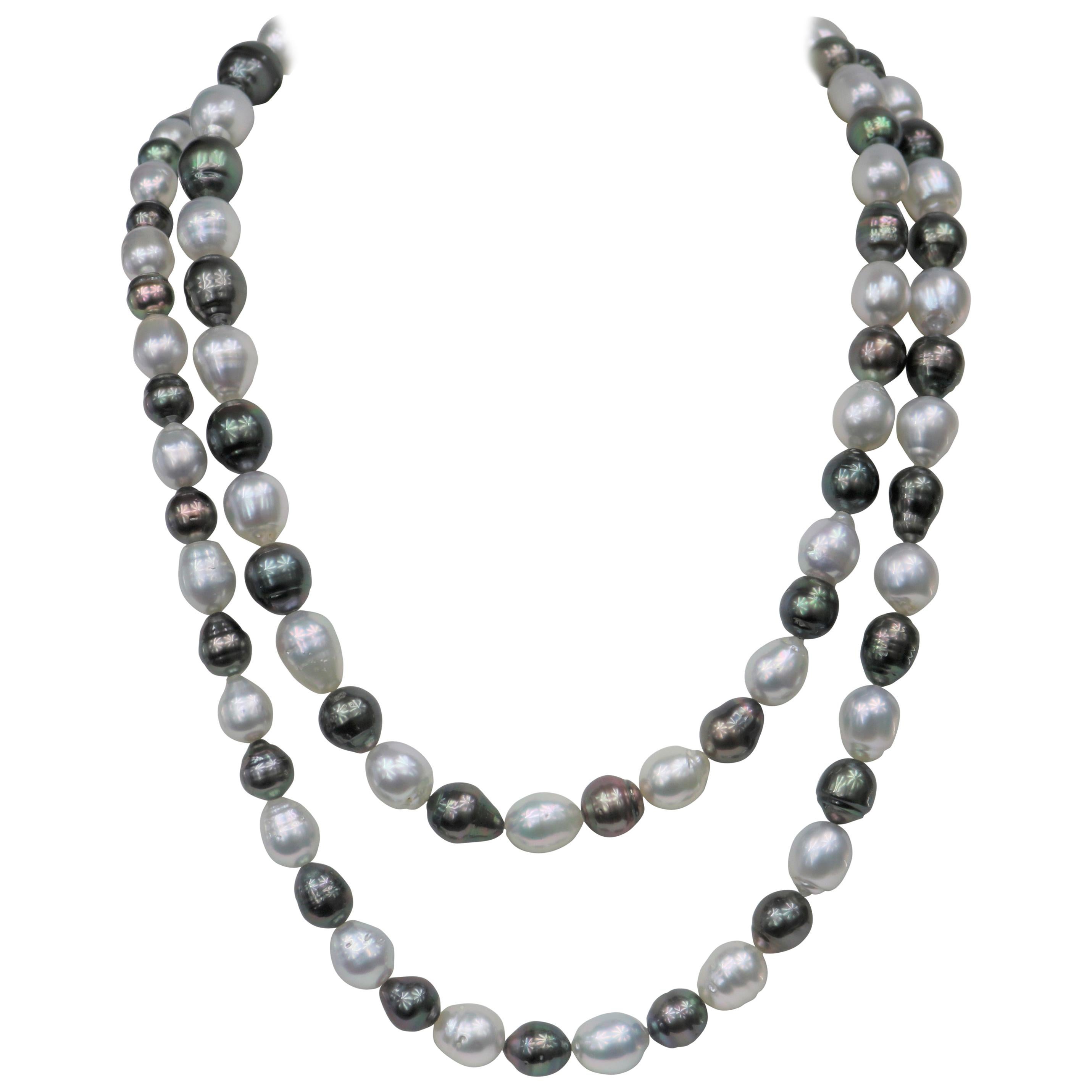 Tahitian Multi Color Long Drop Necklace with Gold Clasp For Sale at 1stDibs