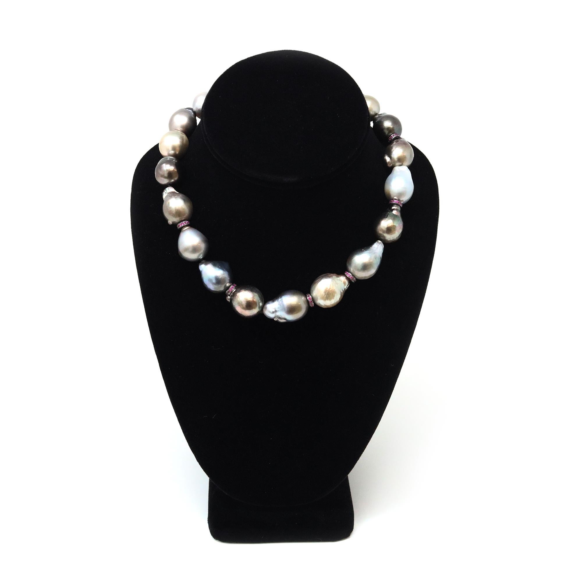 Tahitian Baroque Pearl, Ruby and Diamond Necklace In Excellent Condition For Sale In Miami, FL