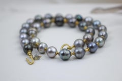 Tahitian Baroque Pearls Gray Diamonds 18K Gold Beaded Drop Necklace Bridal Gift