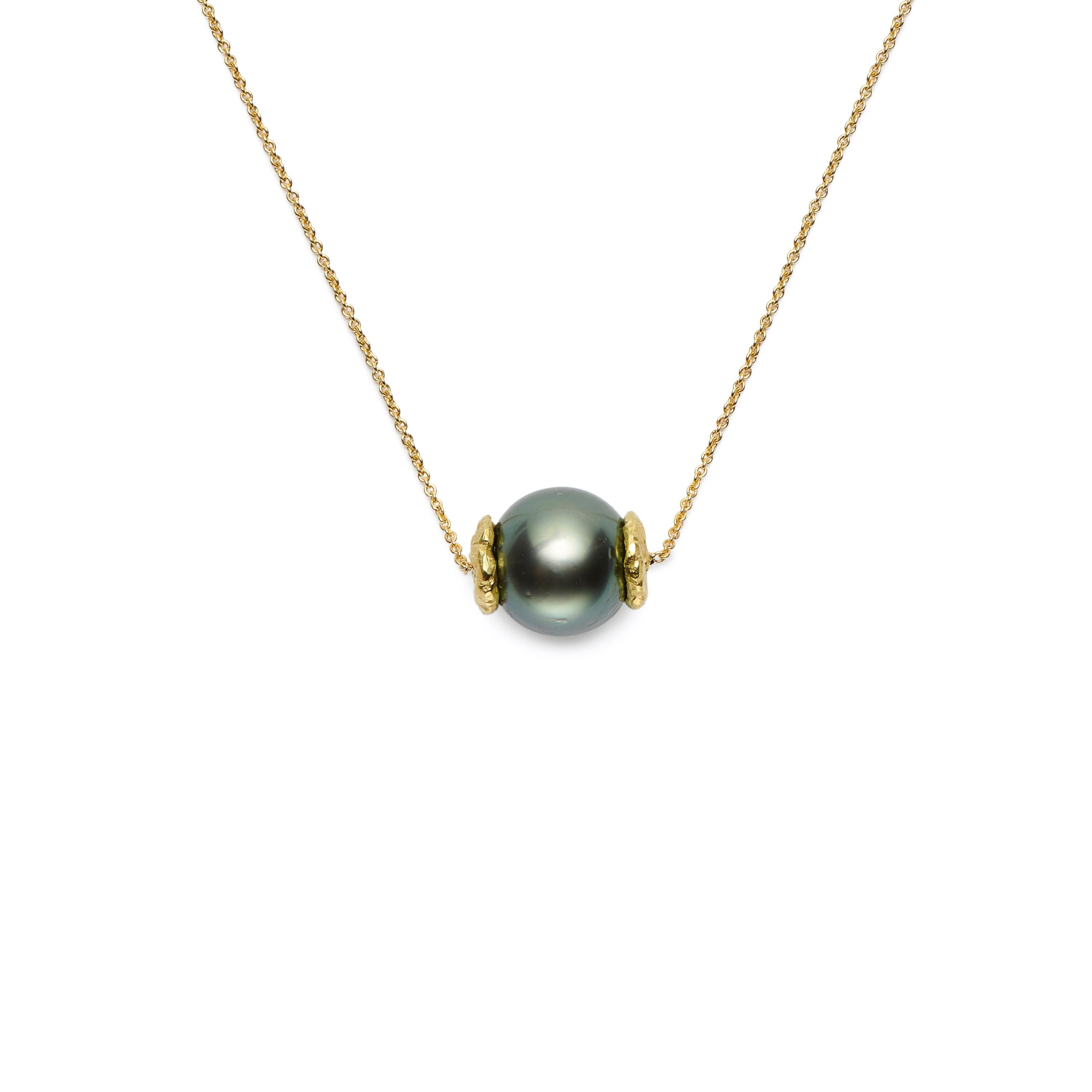 18 inch black tahitian pearl and 18kt gold tube necklace
