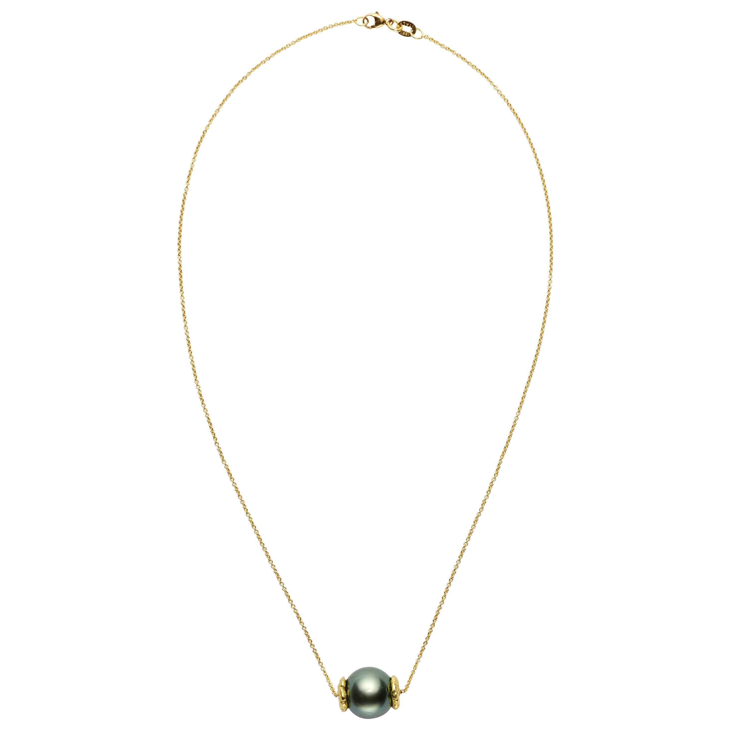 Susan Lister Locke Tahitian Black Pearl and 18 Karat Gold "Seaquin" Necklace For Sale