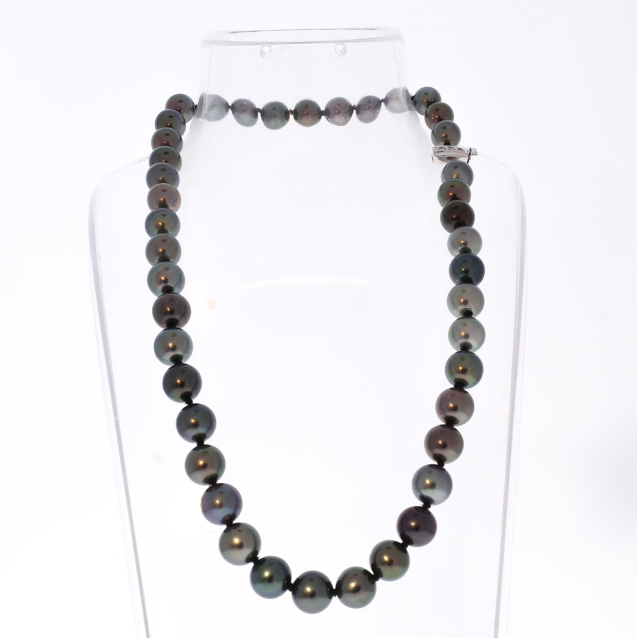 Contemporary Tahitian Black Pearl and Diamond 14 Karat White Gold Necklace