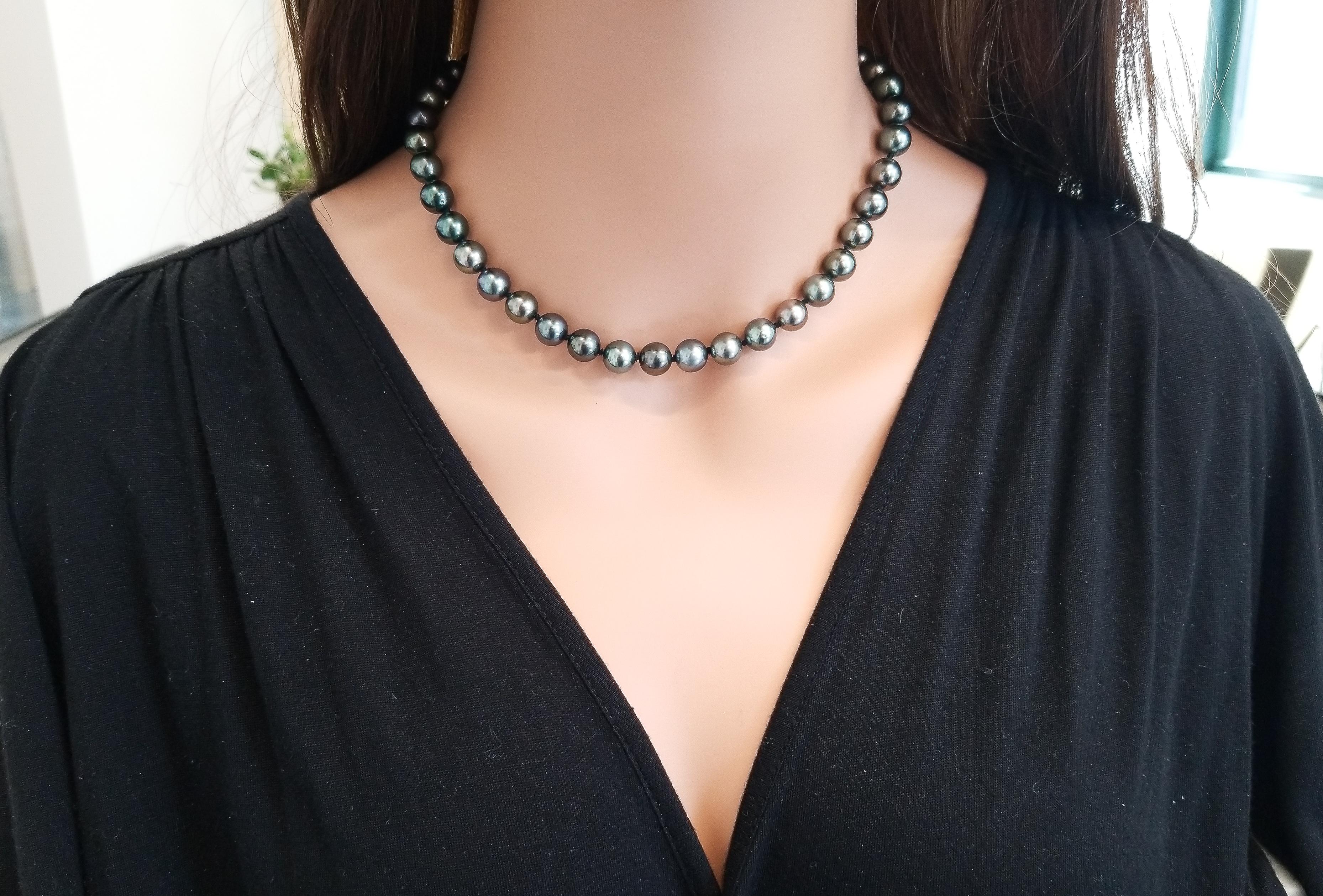 Women's Tahitian Black Pearl and Diamond 14 Karat White Gold Necklace