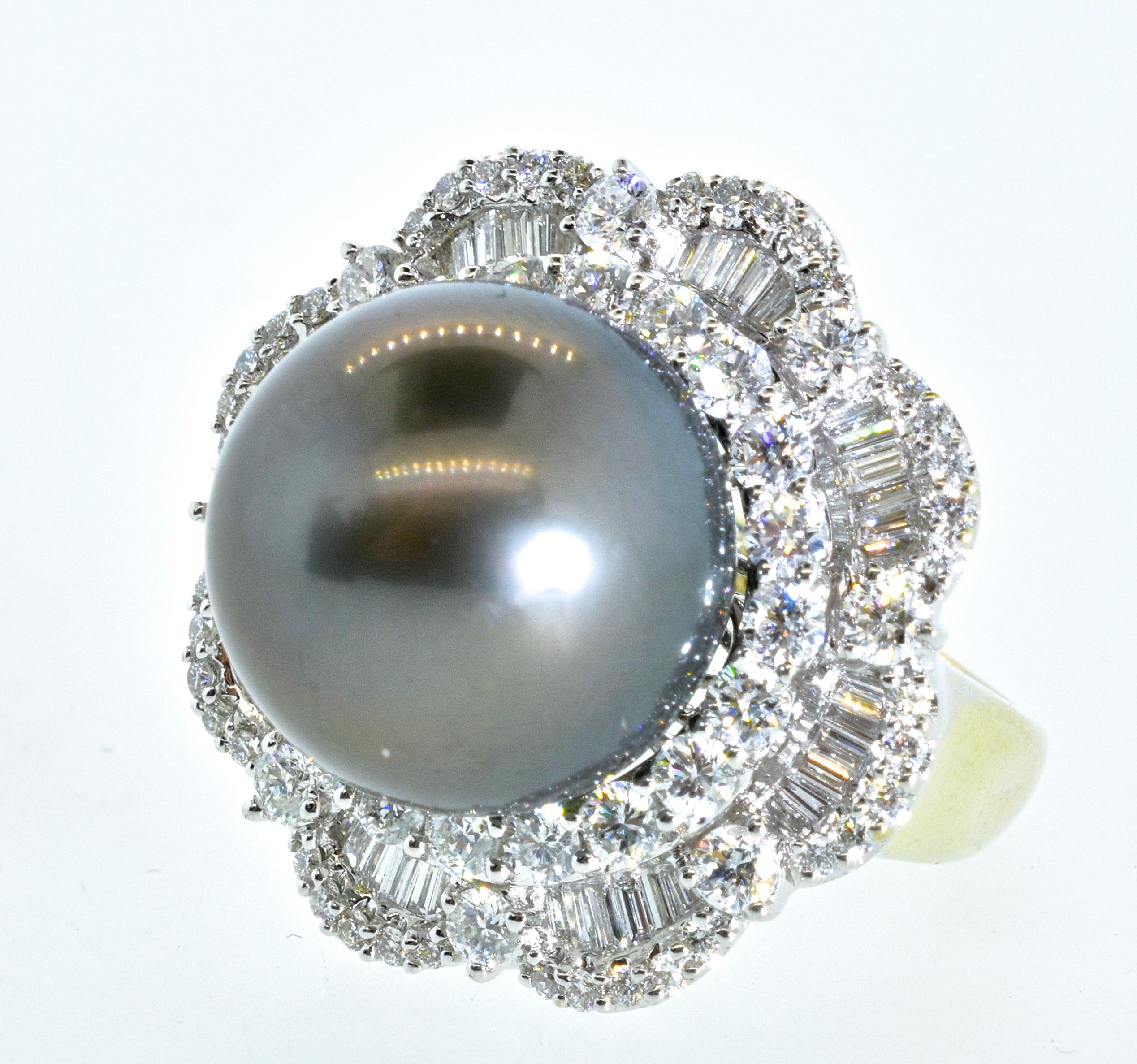 Tahitian Black Pearl and Diamond Ring 3