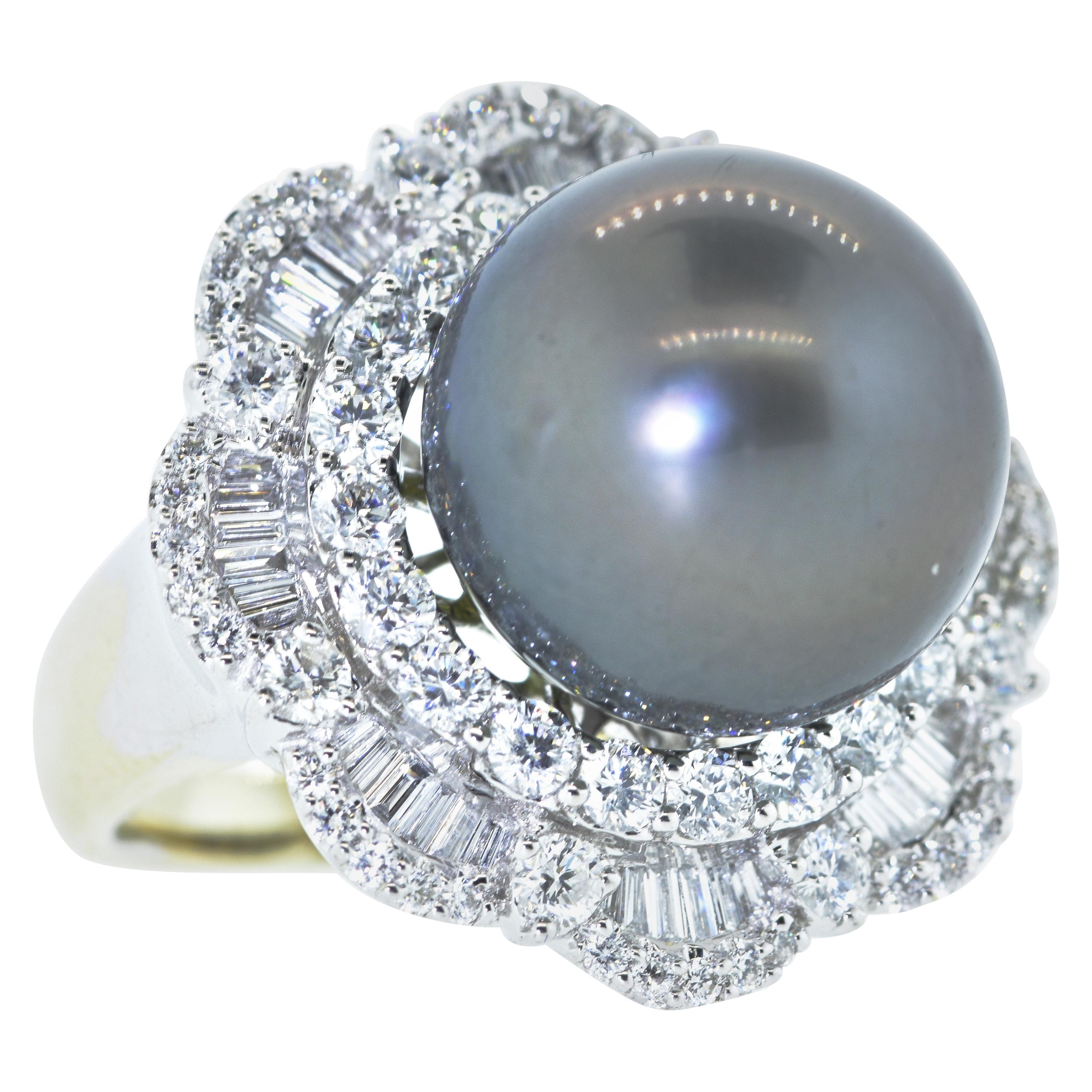 Tahitian Black Pearl and Diamond Ring