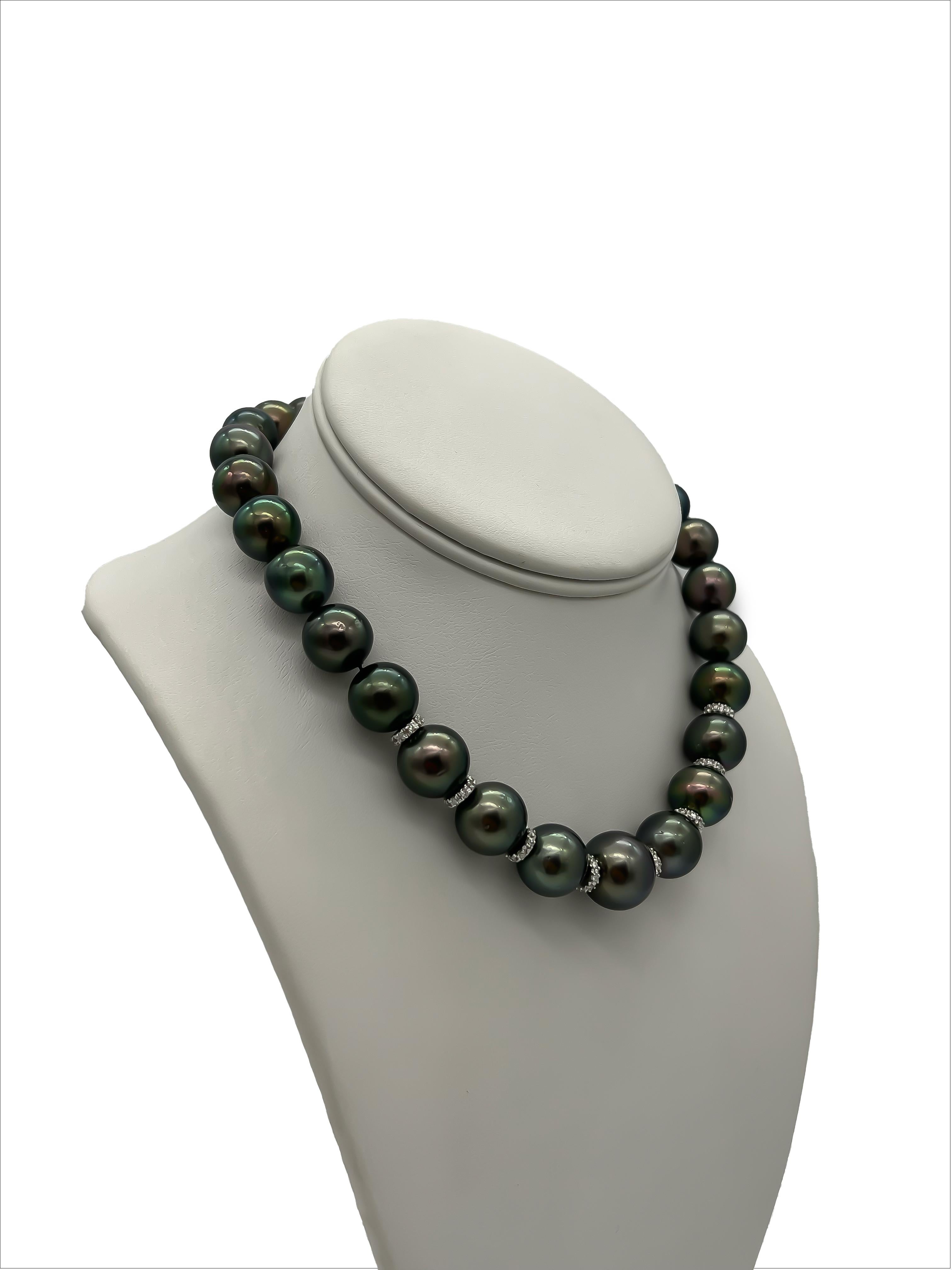 Tahiti-Schwarze Perlen-Choker-Halskette, 18 Karat Weißgold im Angebot 4