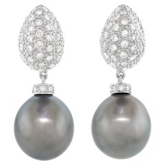 Tahitian Black Pearl & Diamond Earrings