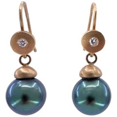 Tahitian Black Pearl Drop Earrings in 18 Karat Rose Gold with Diamond Accents Tahitian Black Pearl Drop Earrings in 18 Karat Rose Gold with Diamond Accents