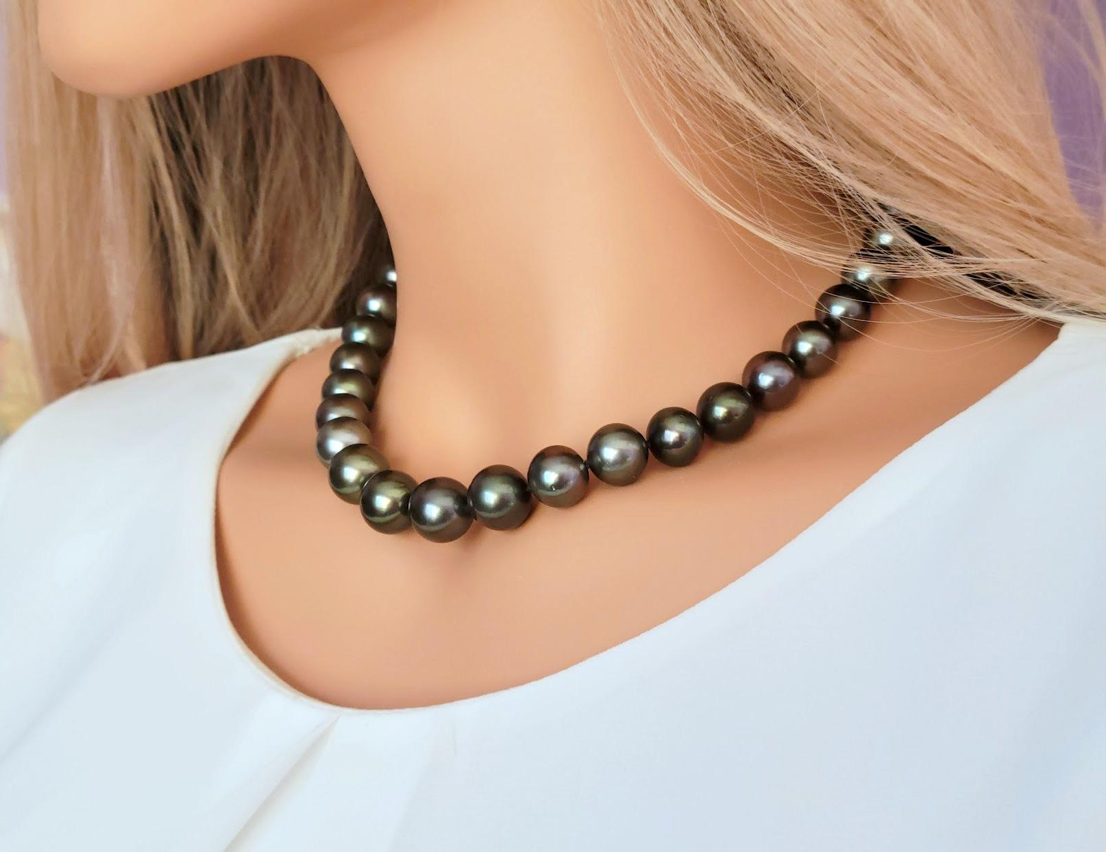 Art Deco Tahitian Black Pearl Necklace For Sale