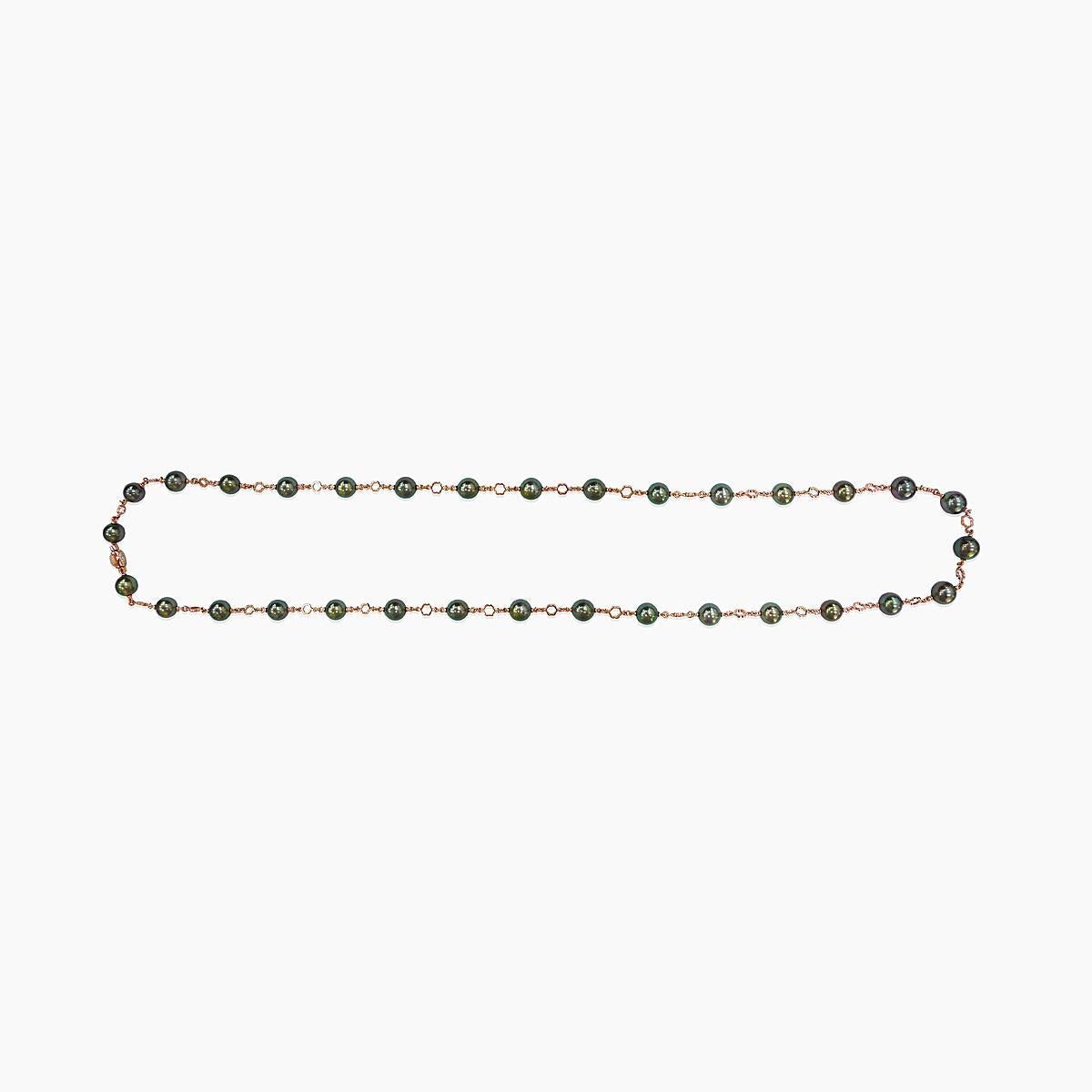 Schwarze Tahiti-Perle & weißer Diamant 18K Rose Gold Perlenkette A Link Halskette im Zustand „Neu“ im Angebot in Oakton, VA