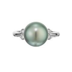 Tahitian Black South Sea Cultured Pearl Diamond Platinum Ring