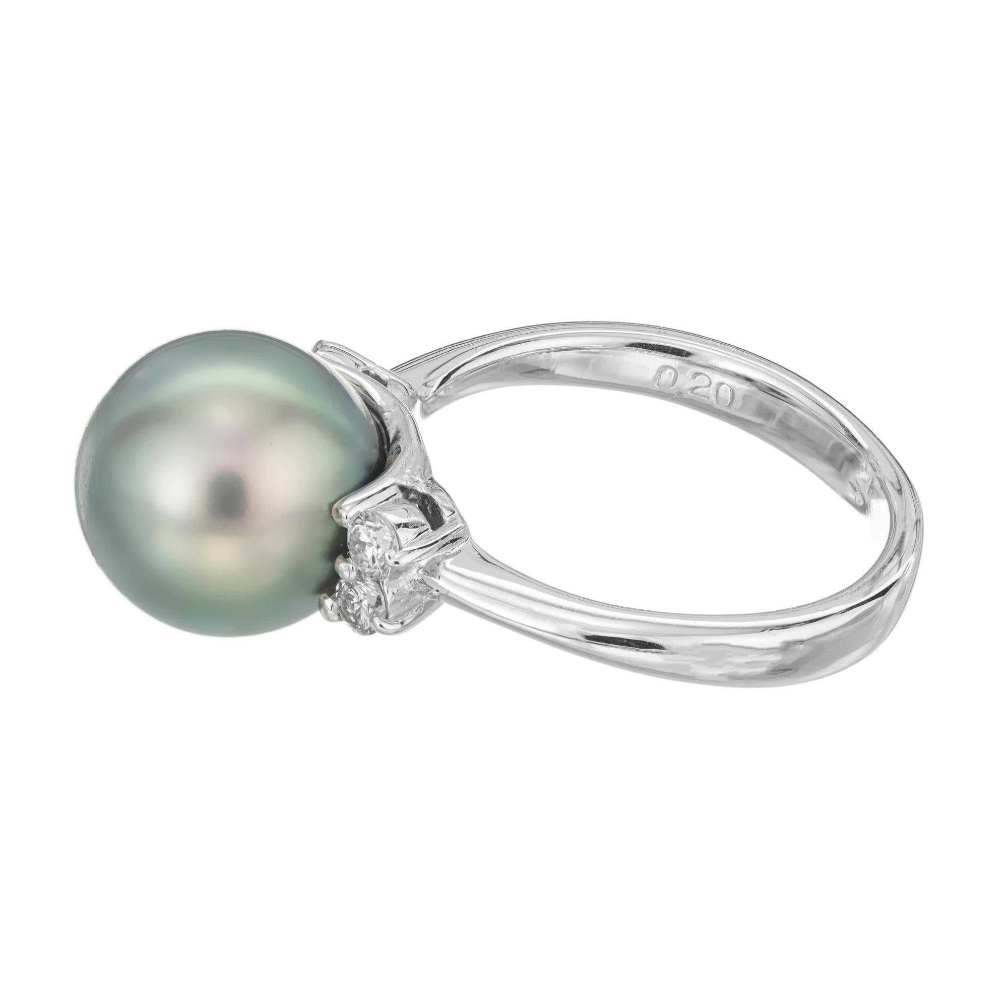 Tahitian Black South Sea Cultured Pearl Diamond Platinum Ring In Excellent Condition For Sale In Stamford, CT