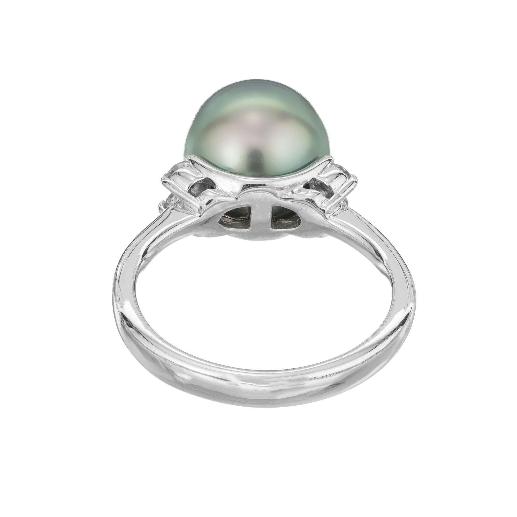 Women's or Men's Tahitian Black South Sea Cultured Pearl Diamond Platinum Ring For Sale