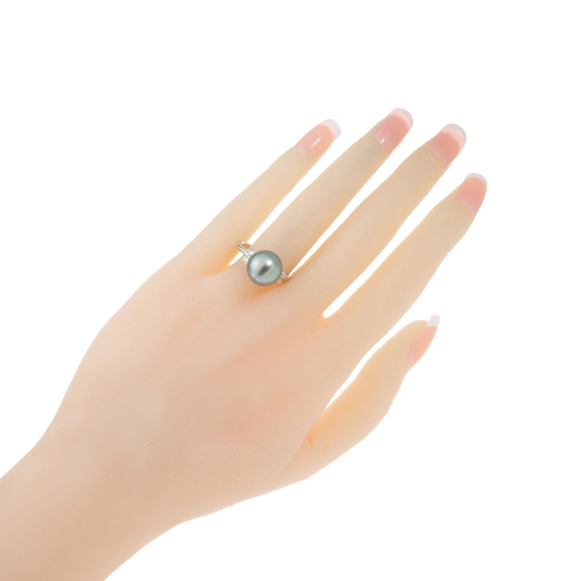 Tahitian Black South Sea Cultured Pearl Diamond Platinum Ring For Sale 3