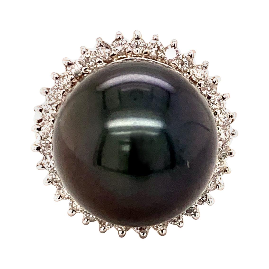 14.5MM Black Tahitian Pearl Cocktail Ring