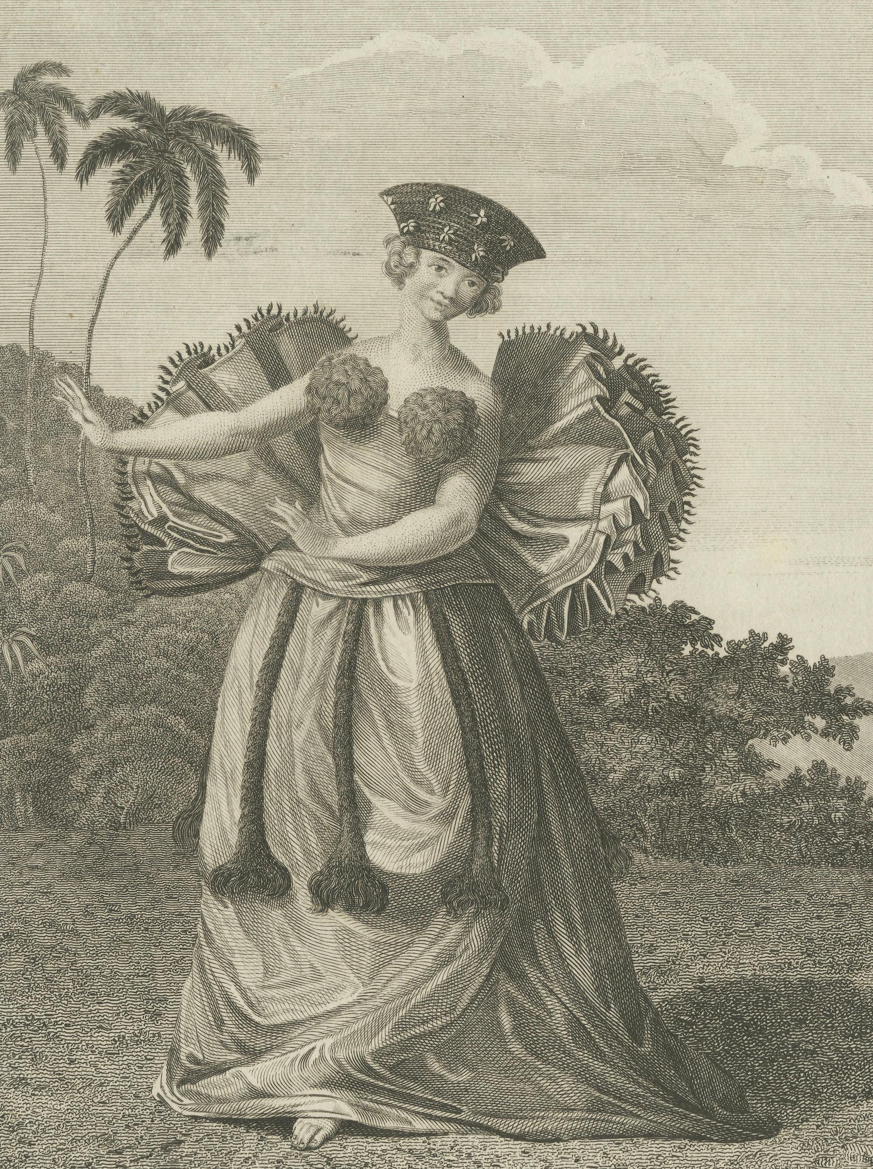 Tahitian Costume Engraving Pair, Otaheite Women, Pacific Voyages, c.1790