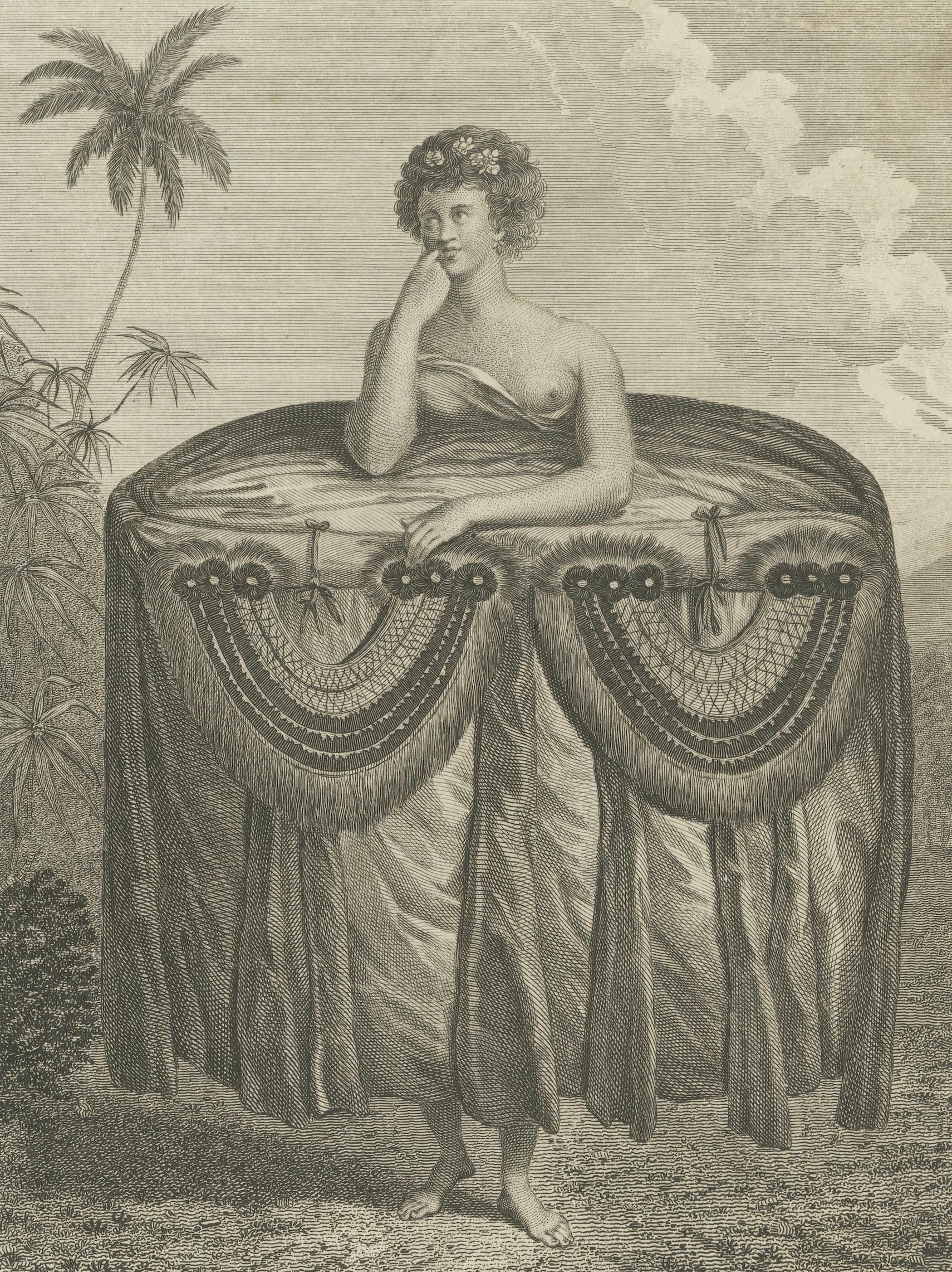 Tahitian Costume Engraving Pair, Otaheite Women, Pacific Voyages, c.1790