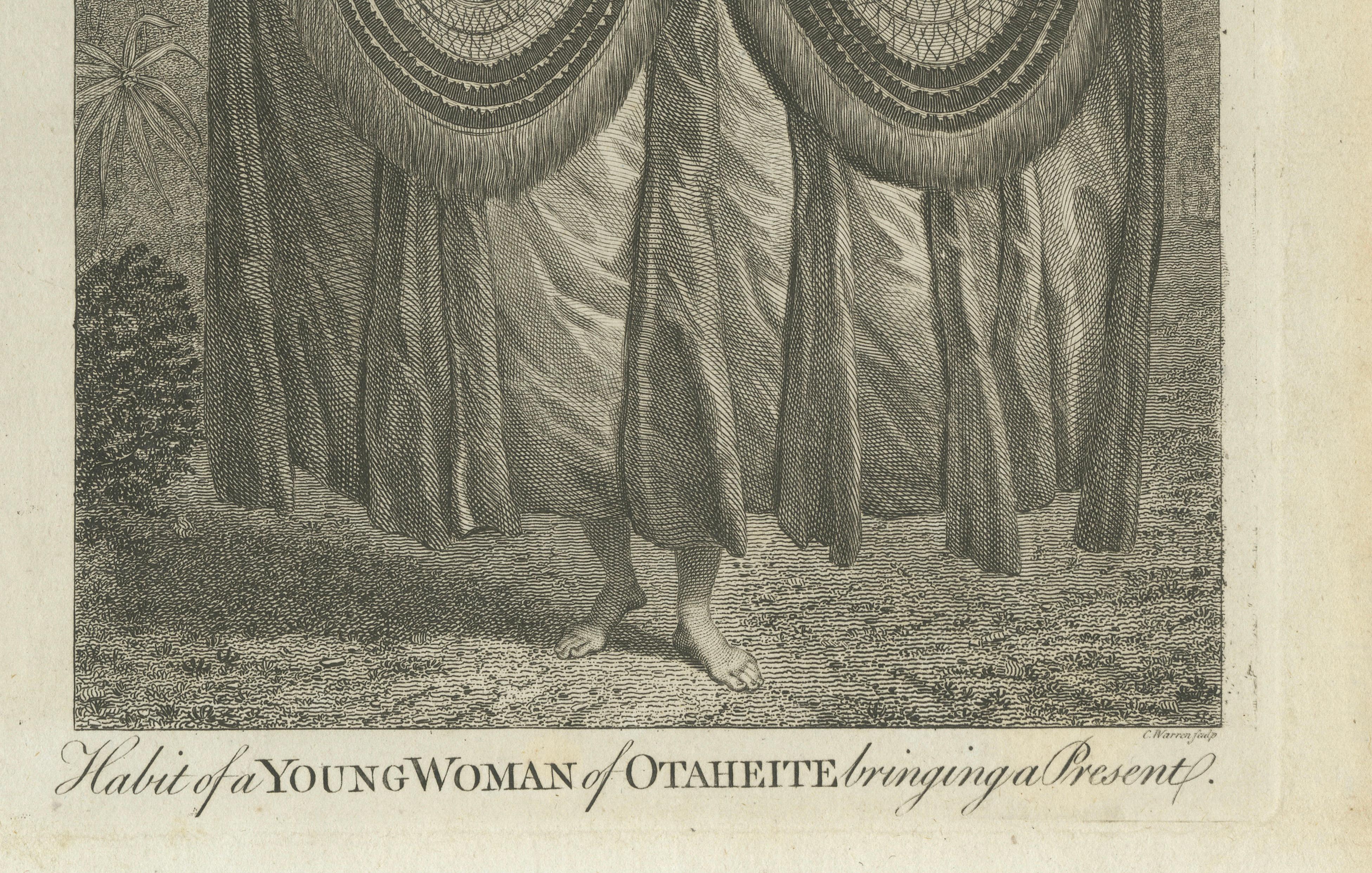Tahitian Costume Engraving Pair, Otaheite Women, Pacific Voyages, c.1790