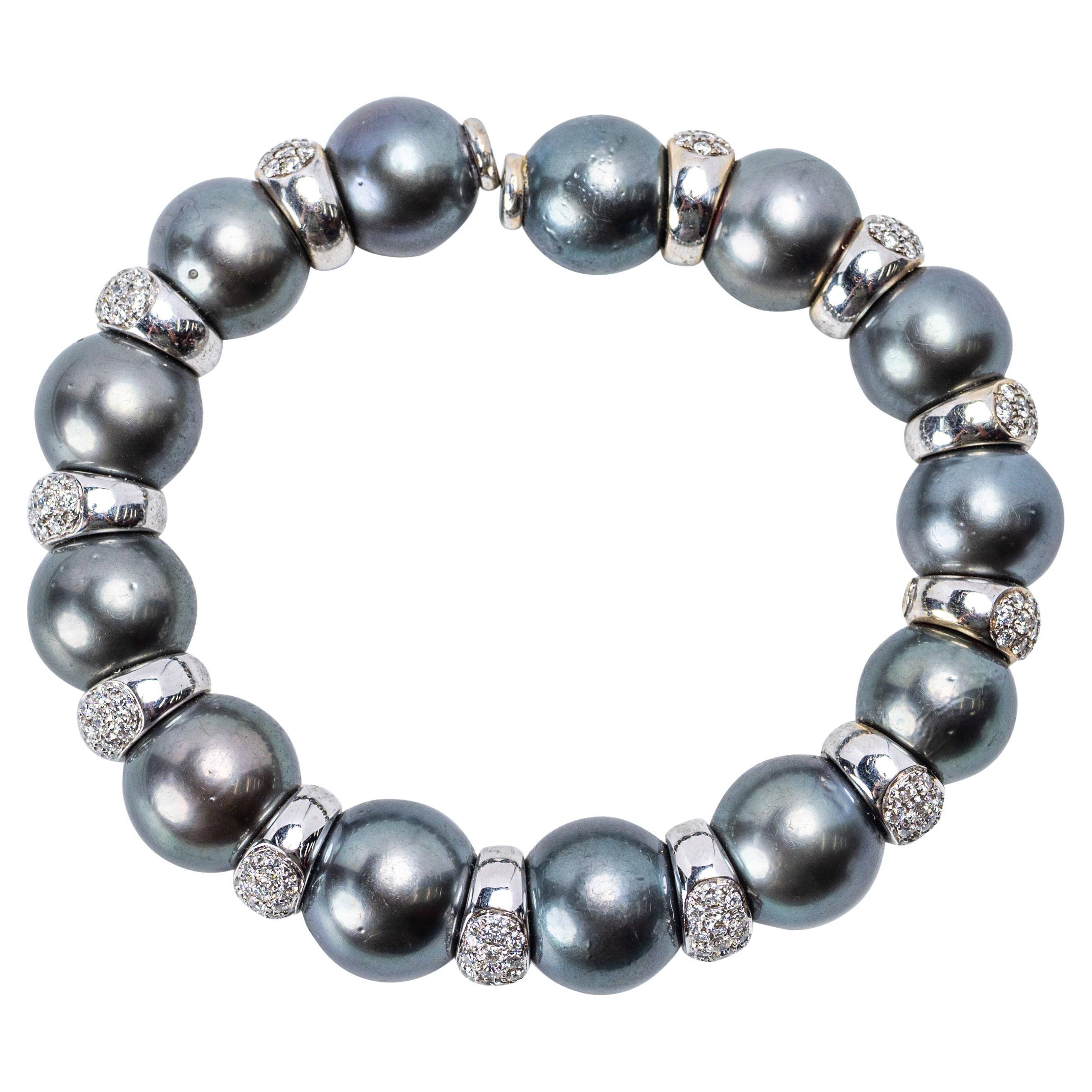 Tahitian Cultured Pearl and Diamond Bracelet For Sale