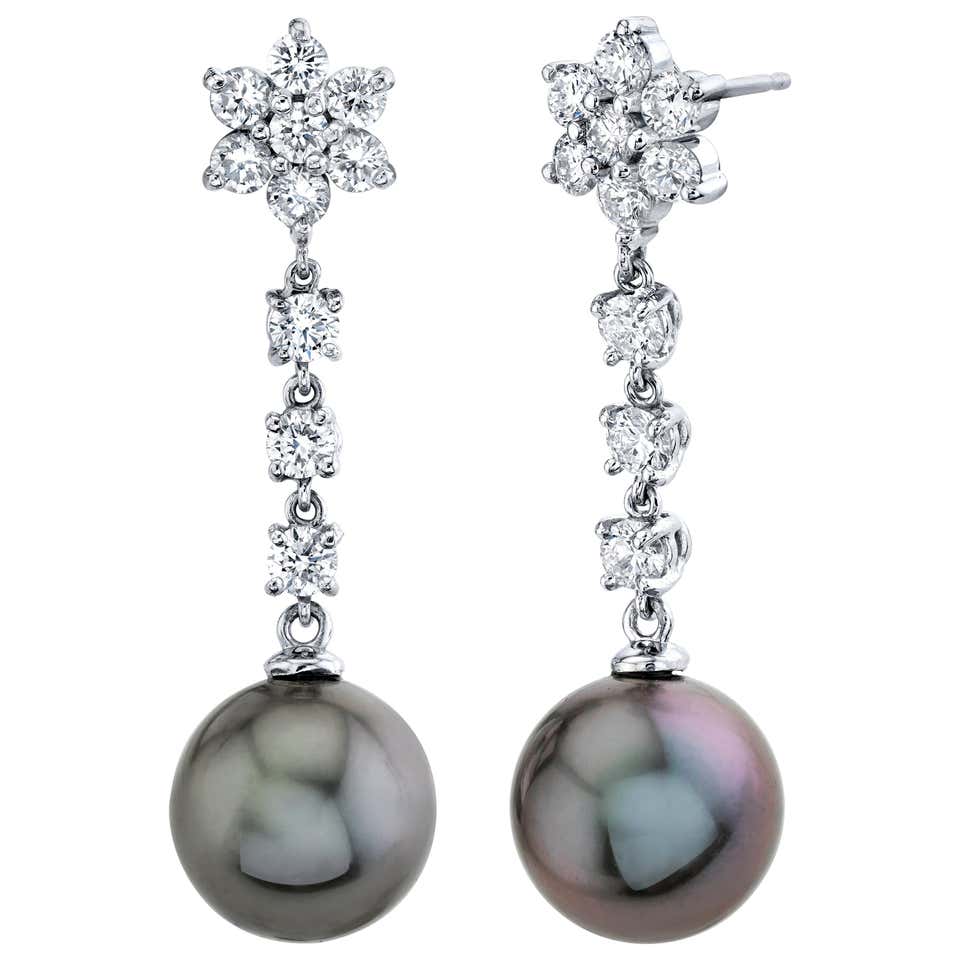 Yoko London Tahitian Pearl and Diamond Earrings in 18 Karat White Gold ...