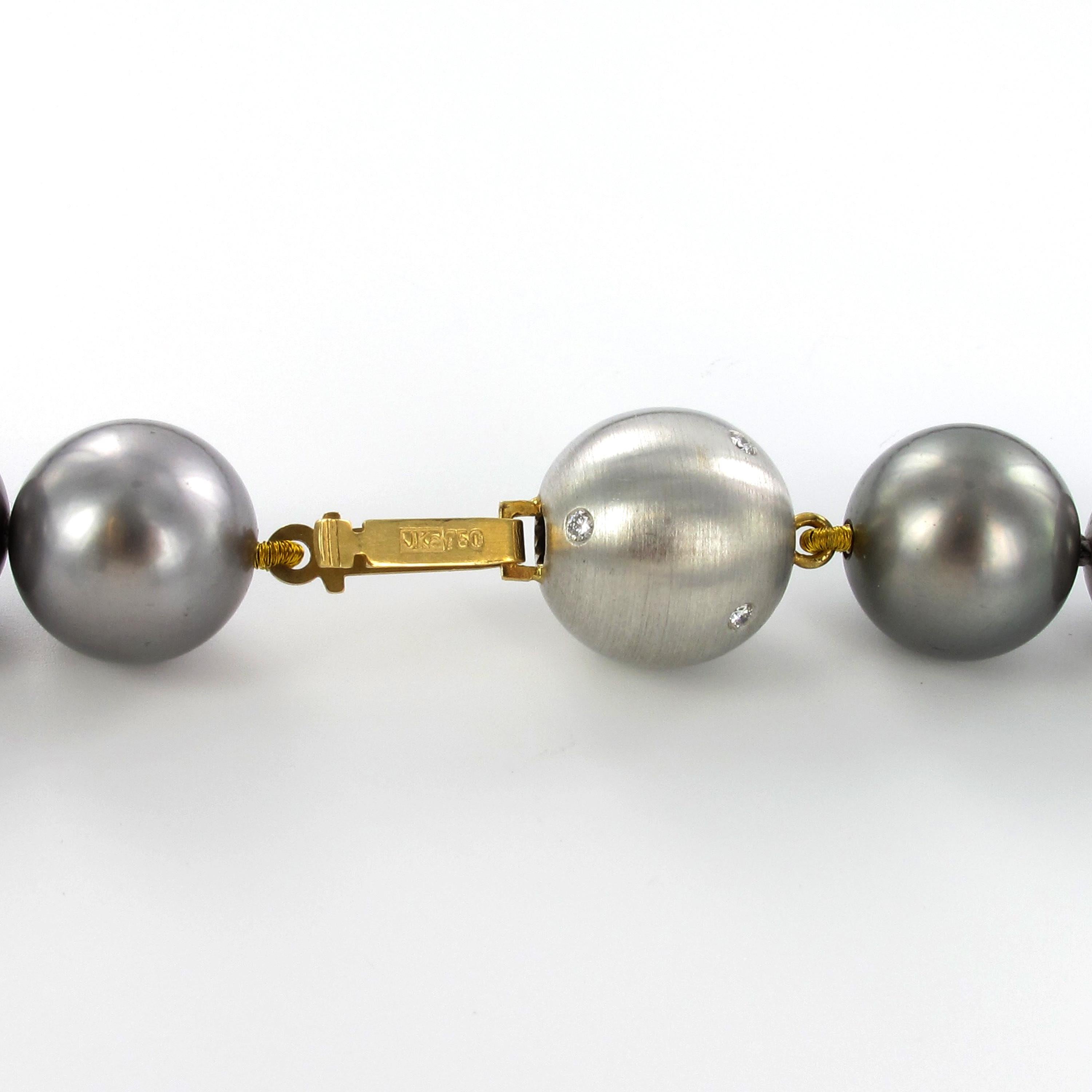 Women's or Men's Tahitian Cultured Pearl and Diamond Necklace For Sale