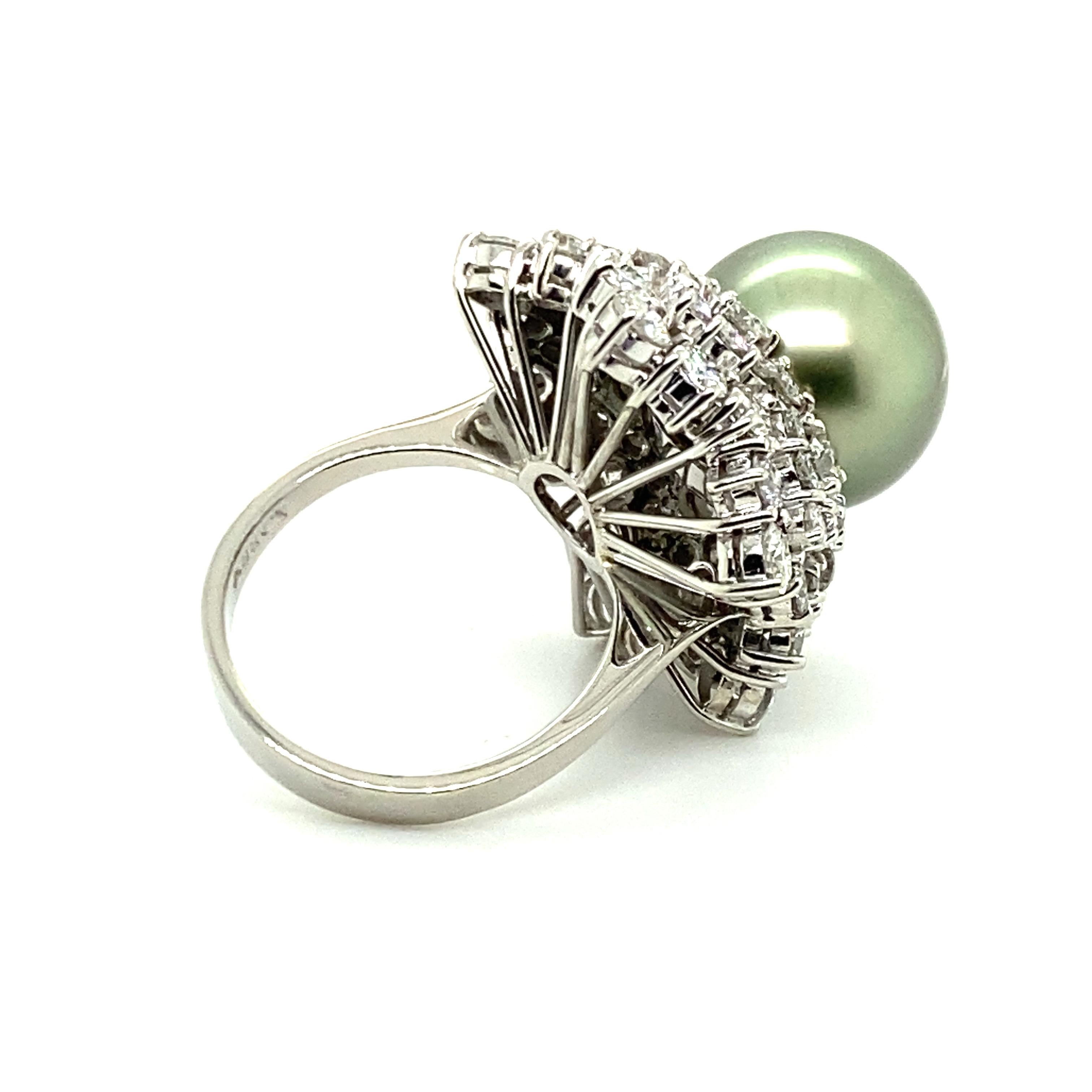 Tahitian Cultured Pearl and Diamond Ring in Platinum 950 For Sale 6