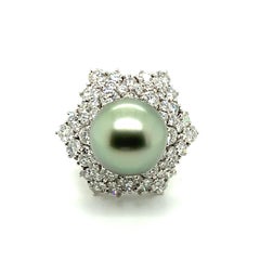 Tahitian Cultured Pearl and Diamond Ring in Platinum 950