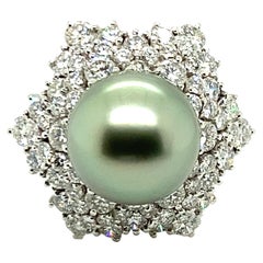 Tahitian Cultured Pearl and Diamond Ring in Platinum 950