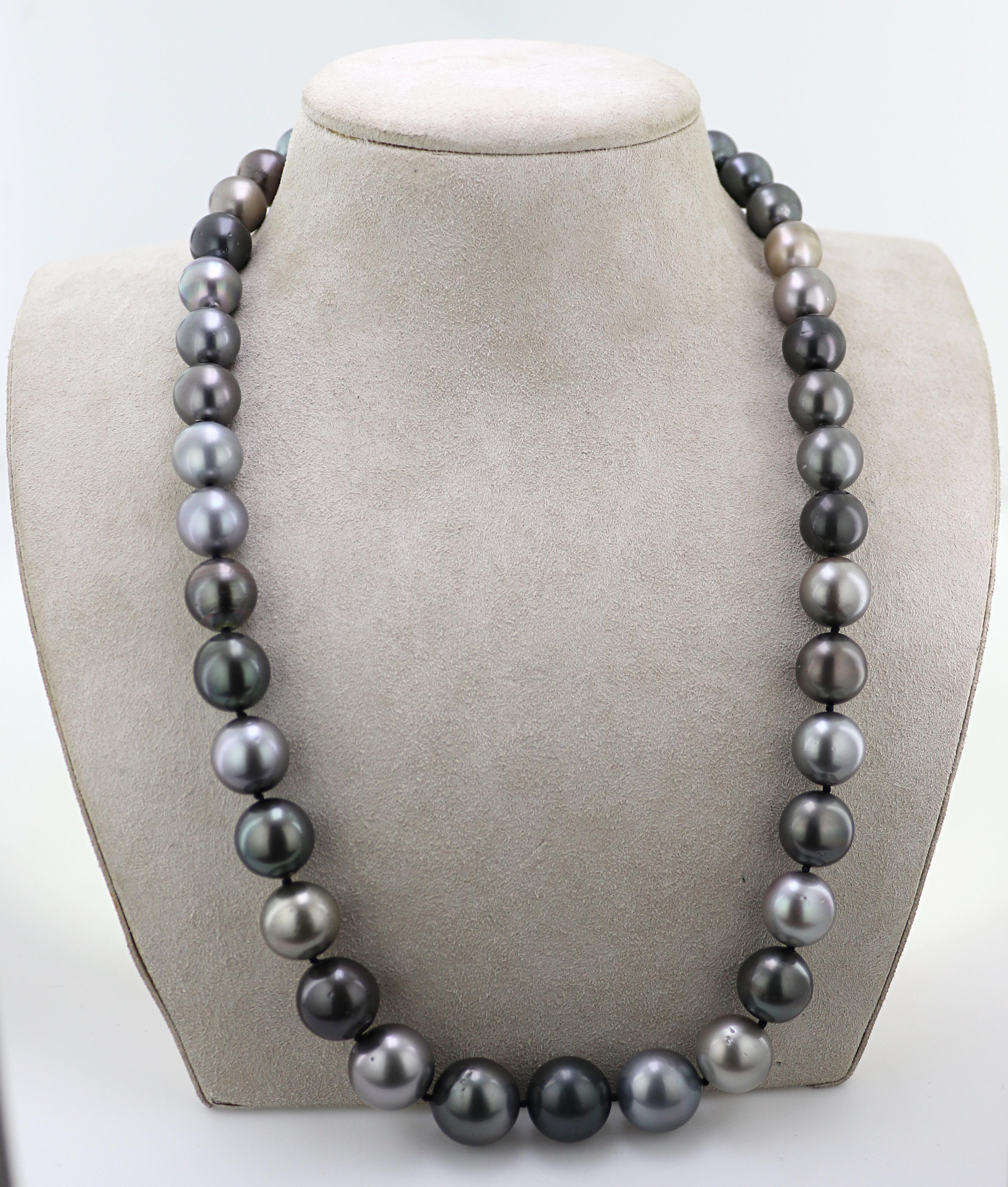 Tahitian Cultured Pearl, Diamond, 18K White Gold Necklace For Sale 5