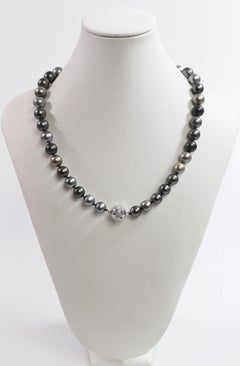 Tahitian Cultured Pearl, Diamond, 18K White Gold Necklace
