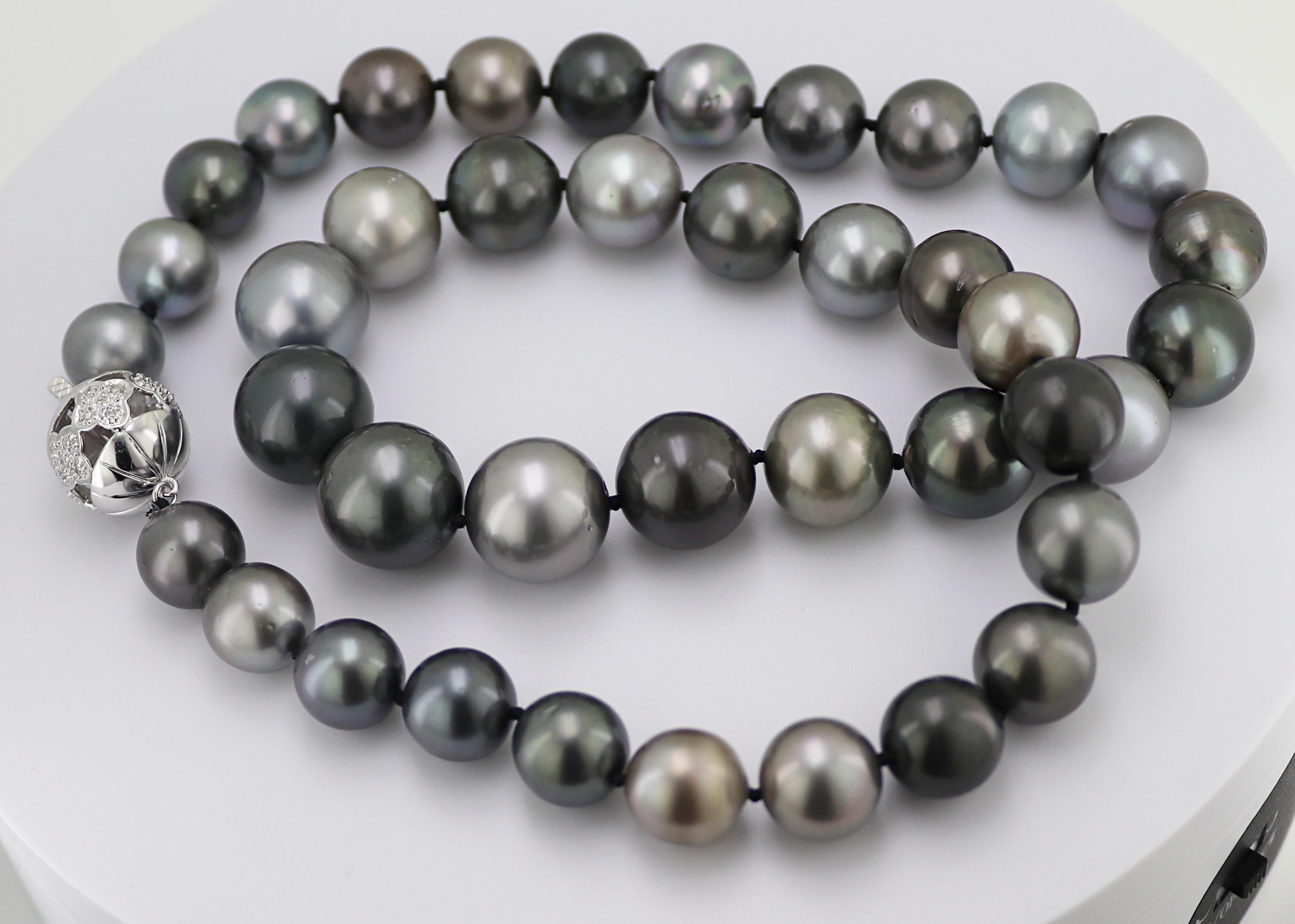 Artisan Tahitian Cultured Pearl, Diamond, 18K White Gold Necklace For Sale