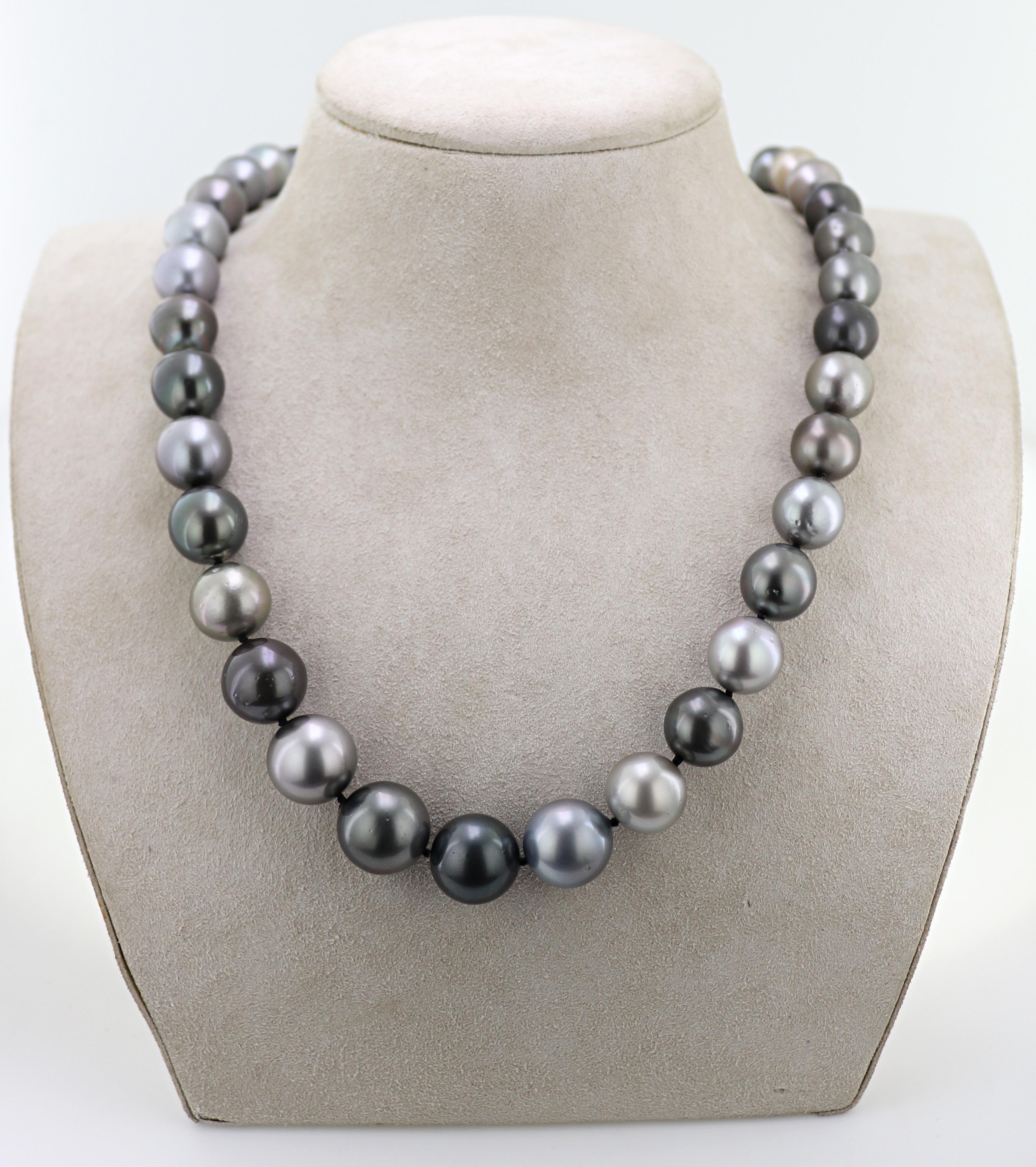 Tahitian Cultured Pearl, Diamond, 18K White Gold Necklace For Sale 2