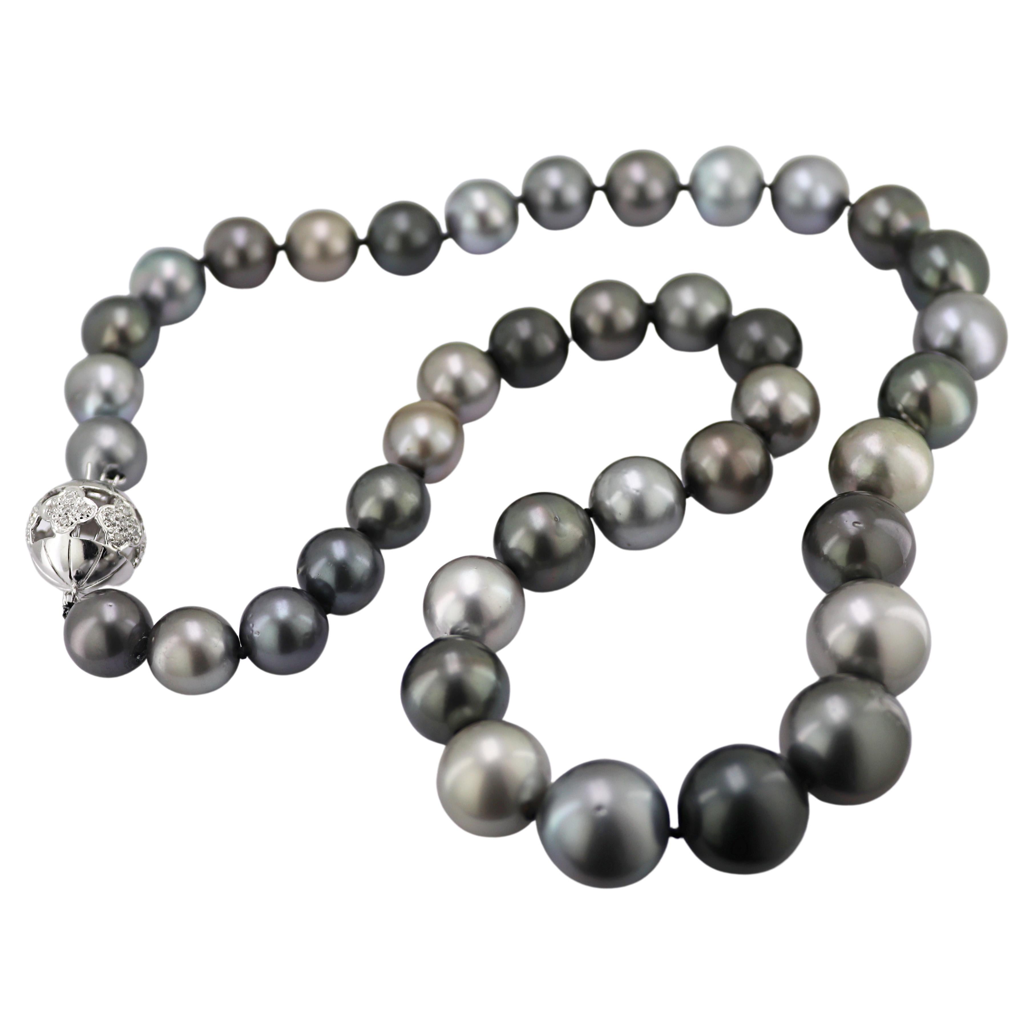 Tahitian Cultured Pearl, Diamond, 18K White Gold Necklace For Sale