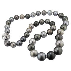 Tahitian Cultured Pearl, Diamond, 18K White Gold Necklace