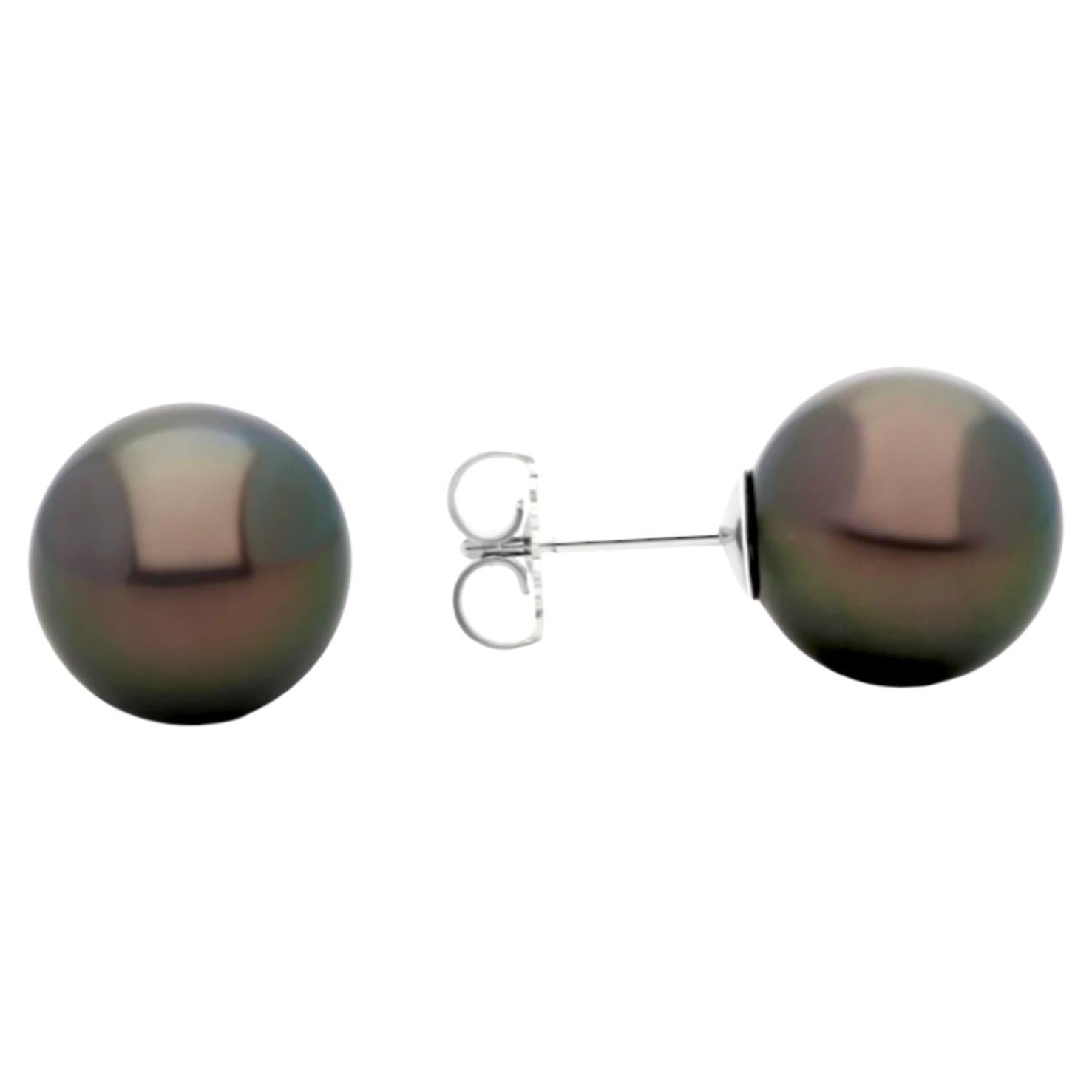 Orecchini con perle di coltura di Tahiti in oro bianco 18 carati (9,0-9,3 mm) in vendita