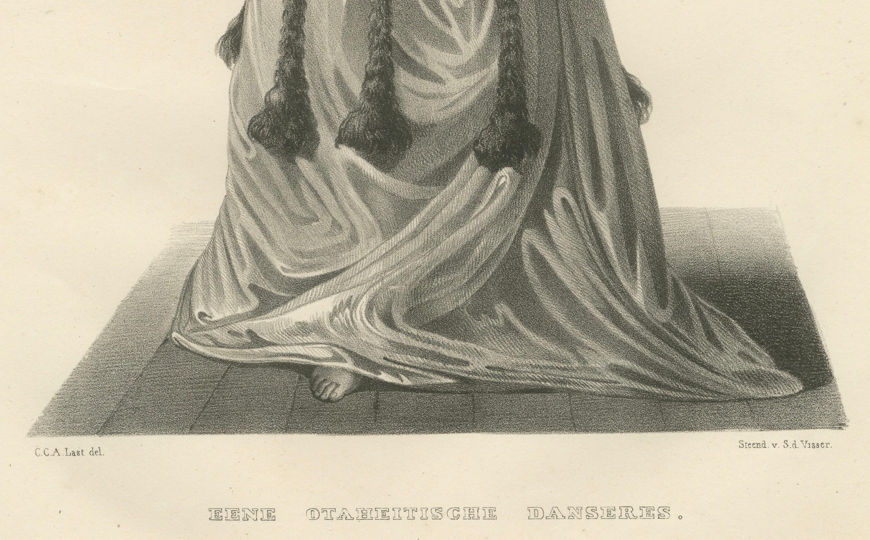 Tahitian Grace: 1836 Engraving of a Dancer by Karl Joseph Brodtmann In Good Condition For Sale In Langweer, NL