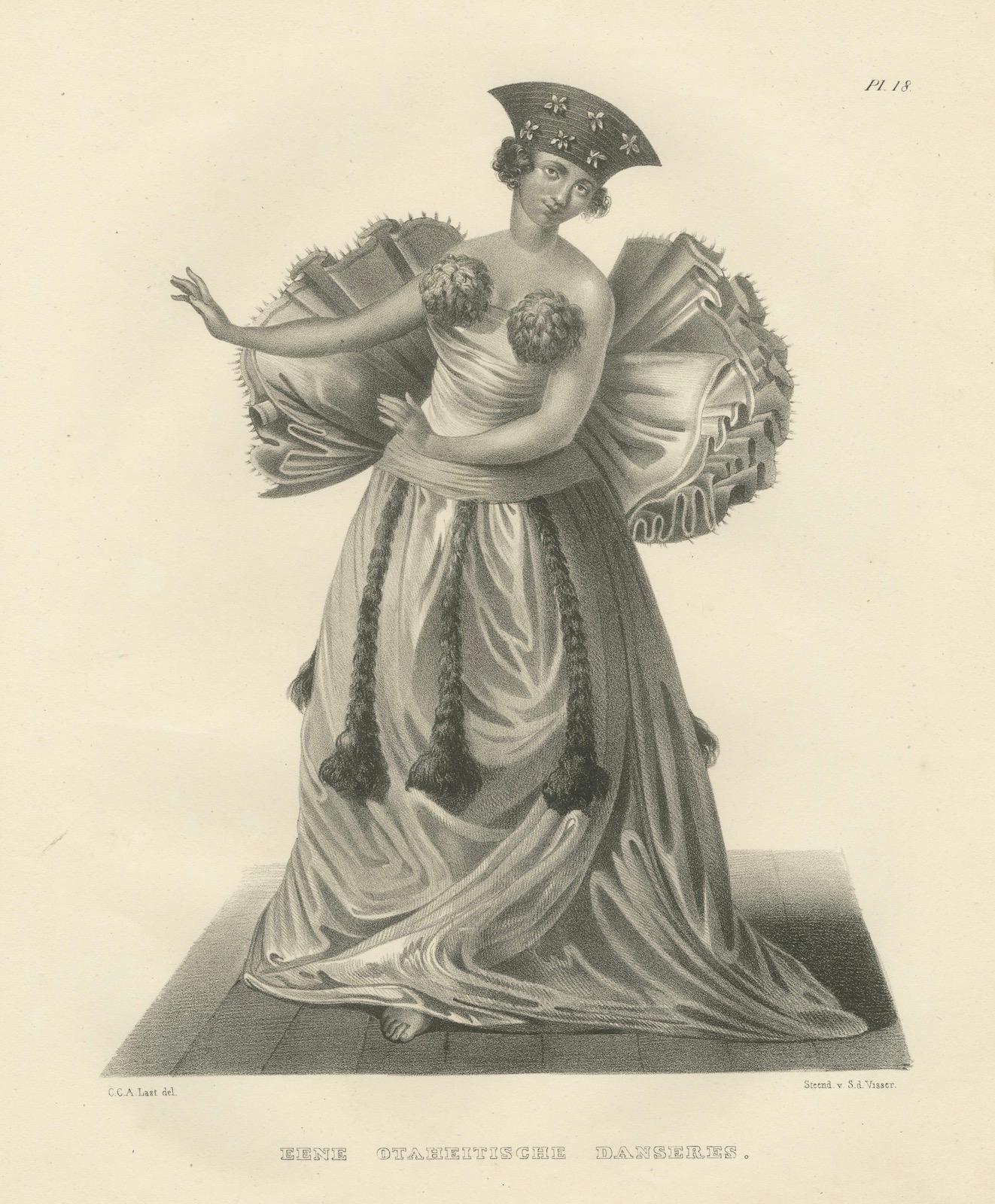 Paper Tahitian Grace: 1836 Engraving of a Dancer by Karl Joseph Brodtmann For Sale
