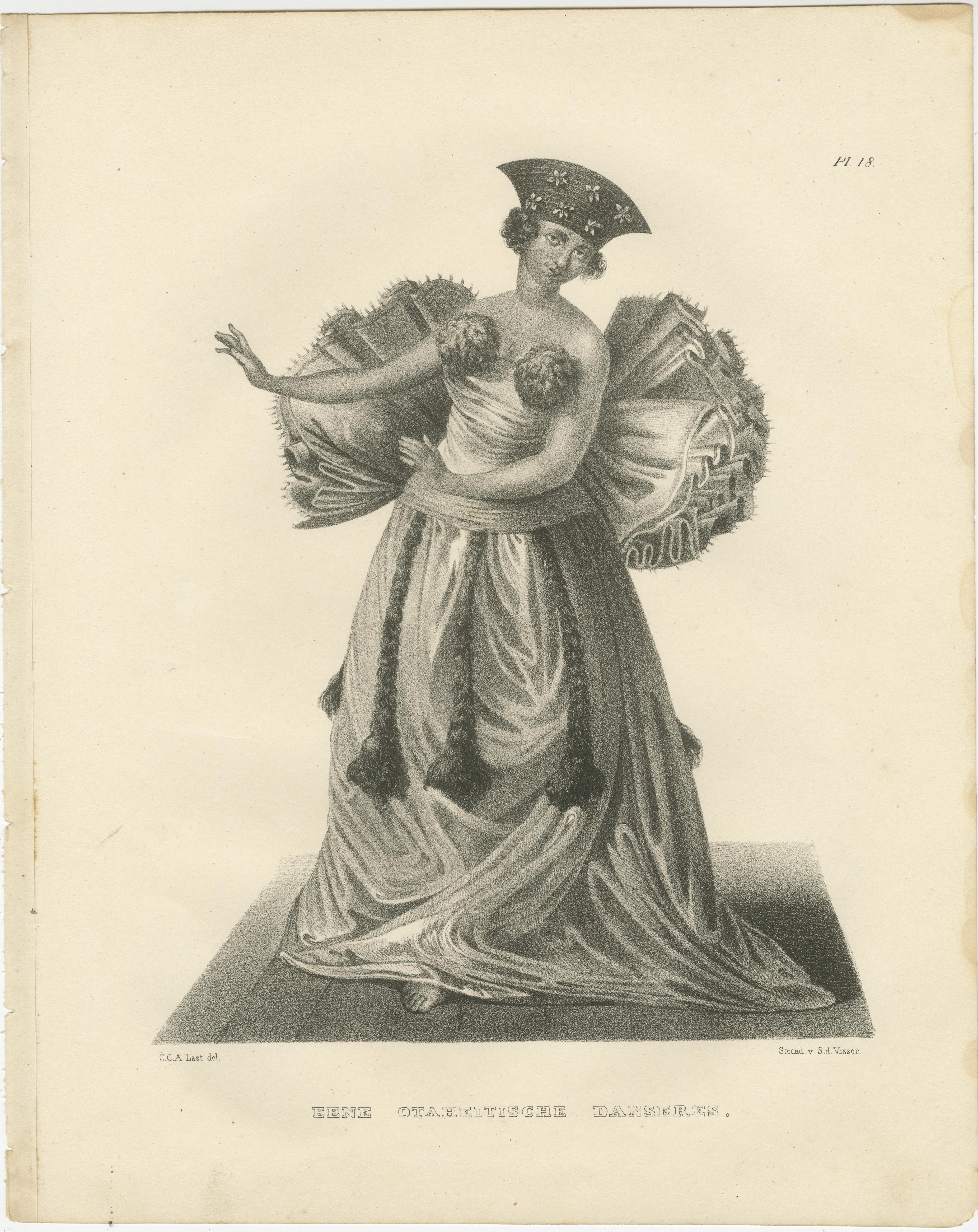 Tahitian Grace: 1836 Engraving of a Dancer by Karl Joseph Brodtmann For Sale 1