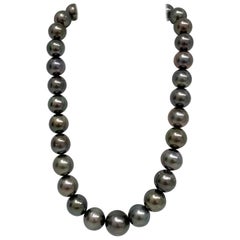 Tahitian Dark Near-Round Pearl Necklace with Gold Clasp