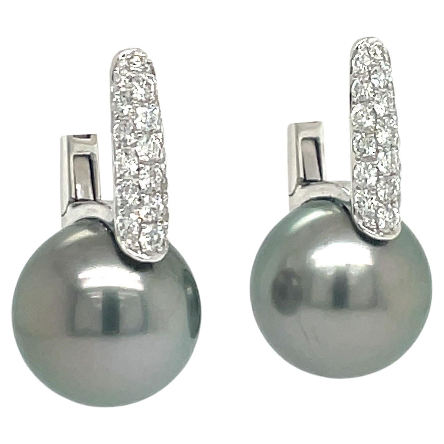 Tahiti-Diamant-Tropfen-Ohrringe 0,61 Karat 18 Karat Weißgold 12-13 MM im Zustand „Neu“ im Angebot in New York, NY