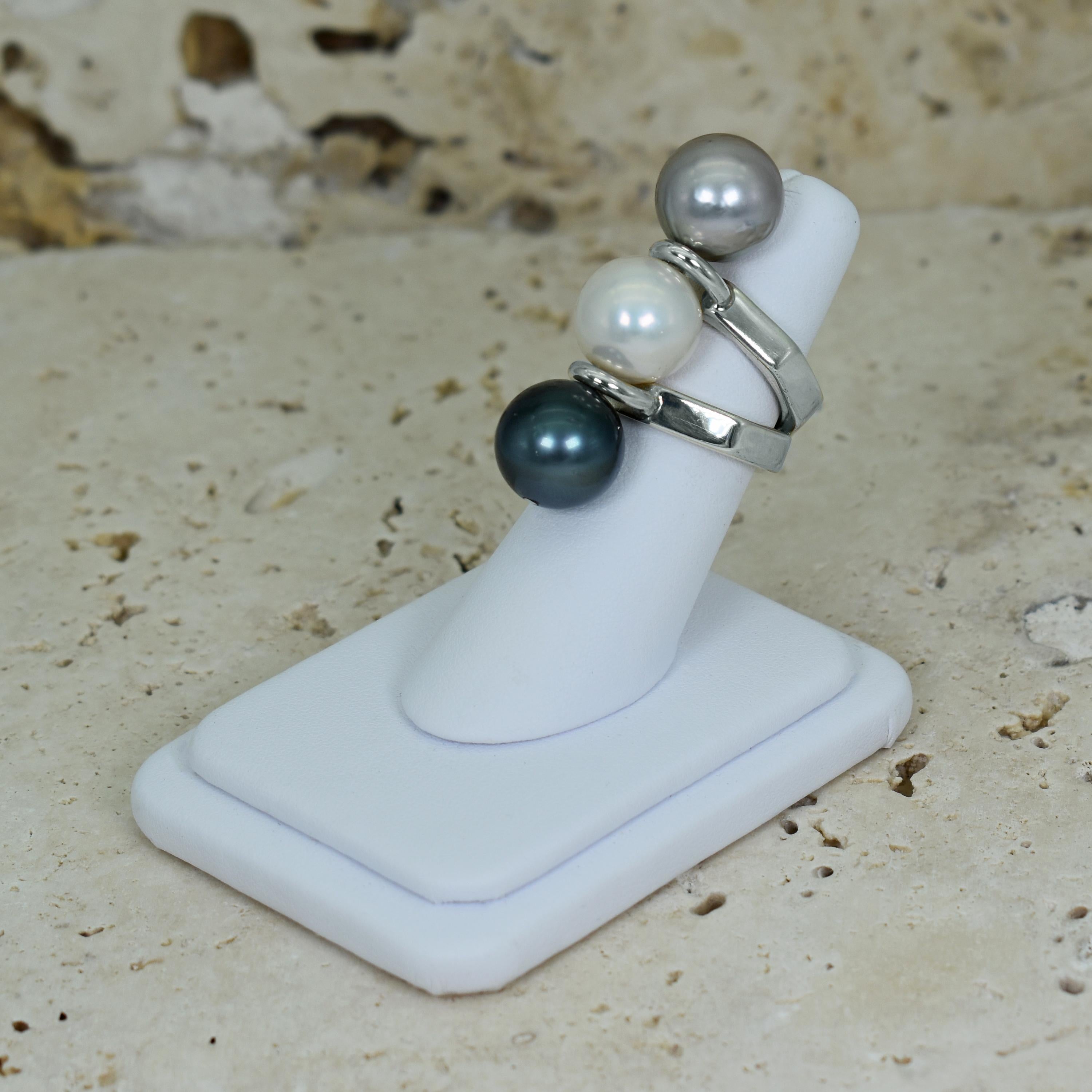 Women's Tahitian, Freshwater & Dove Gray Pearl Sterling Silver Cocktail Ring