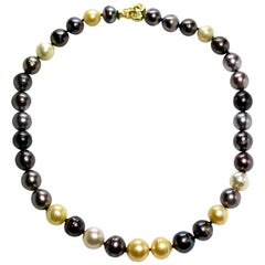 Tahitian, Golden and White South Sea Pearl Necklace With An 18k Gold Heart Clasp